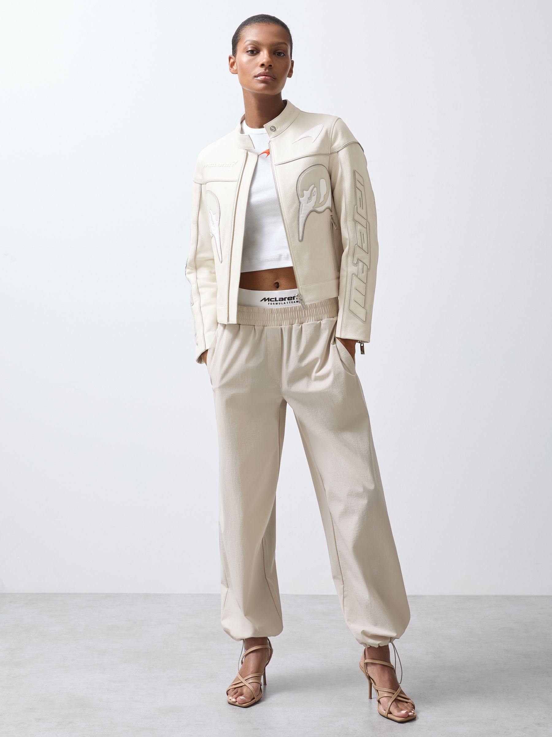 McLaren F1 Team Leather Biker Jacket in Off White