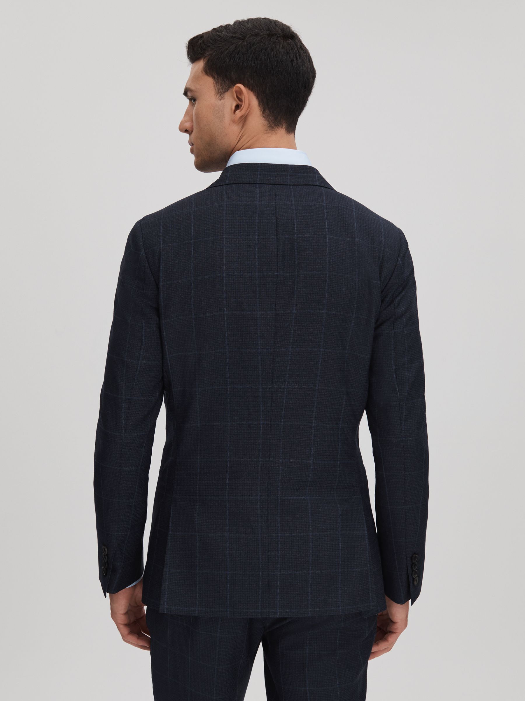 Klink Navy Wool Check Single Breasted Slim Fit Blazer