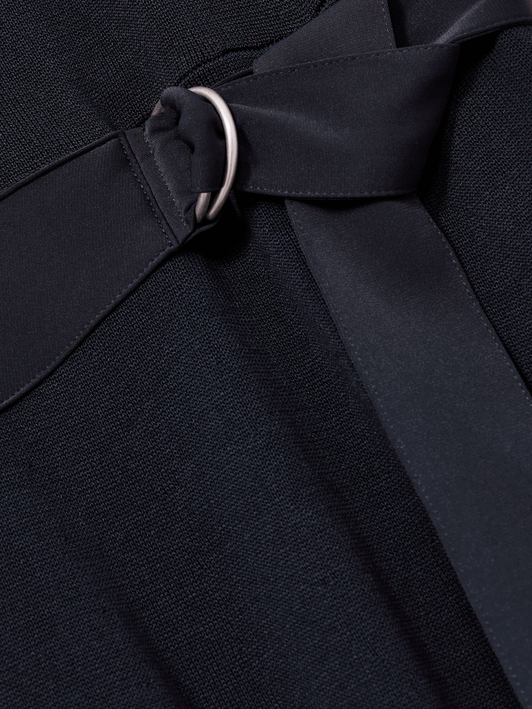 Petite Compact-Knit Belted Midi Dress in Navy