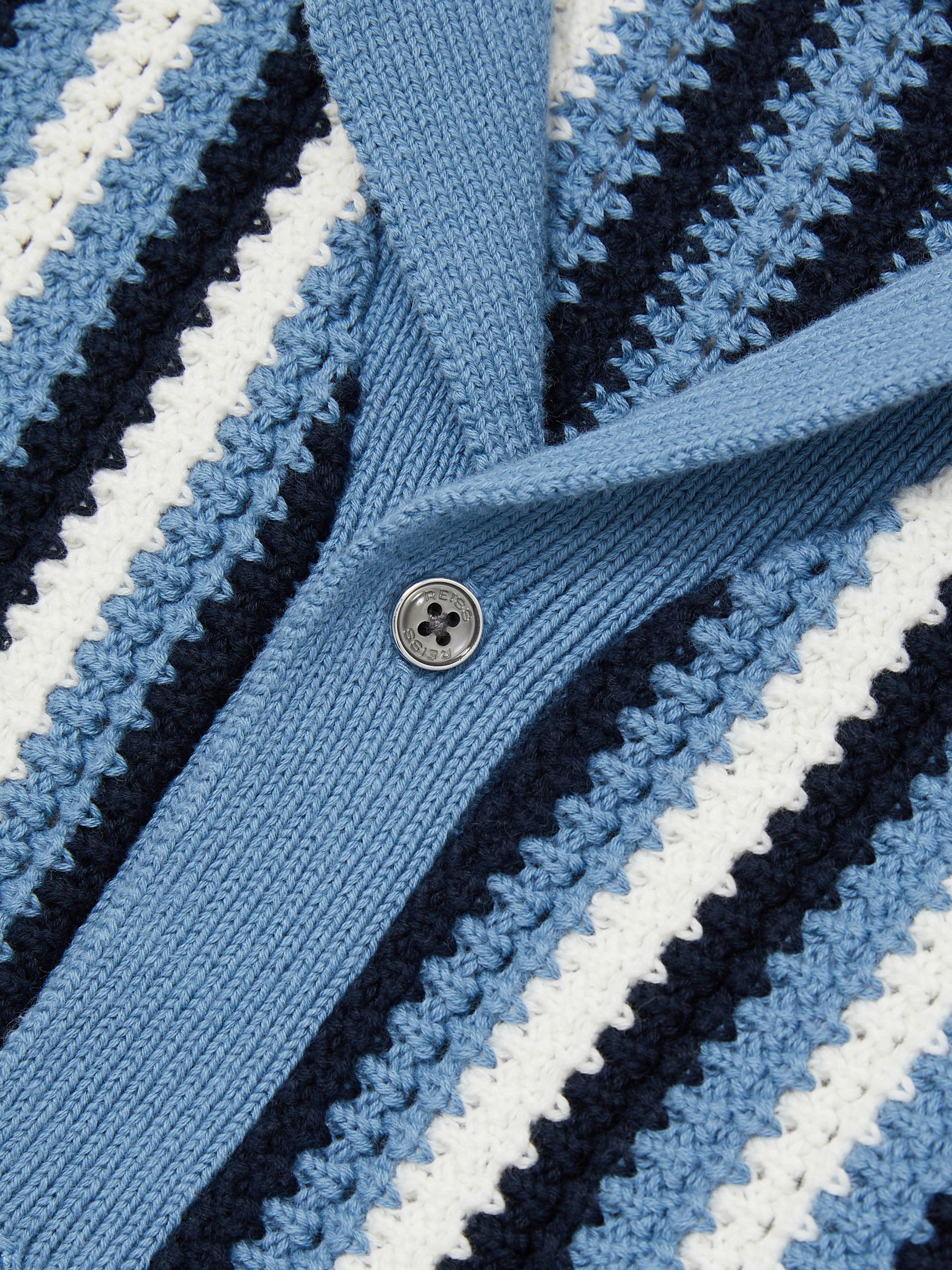 3-9 yrs Cotton Crochet Stripe Cuban Shirt in Airforce Blue