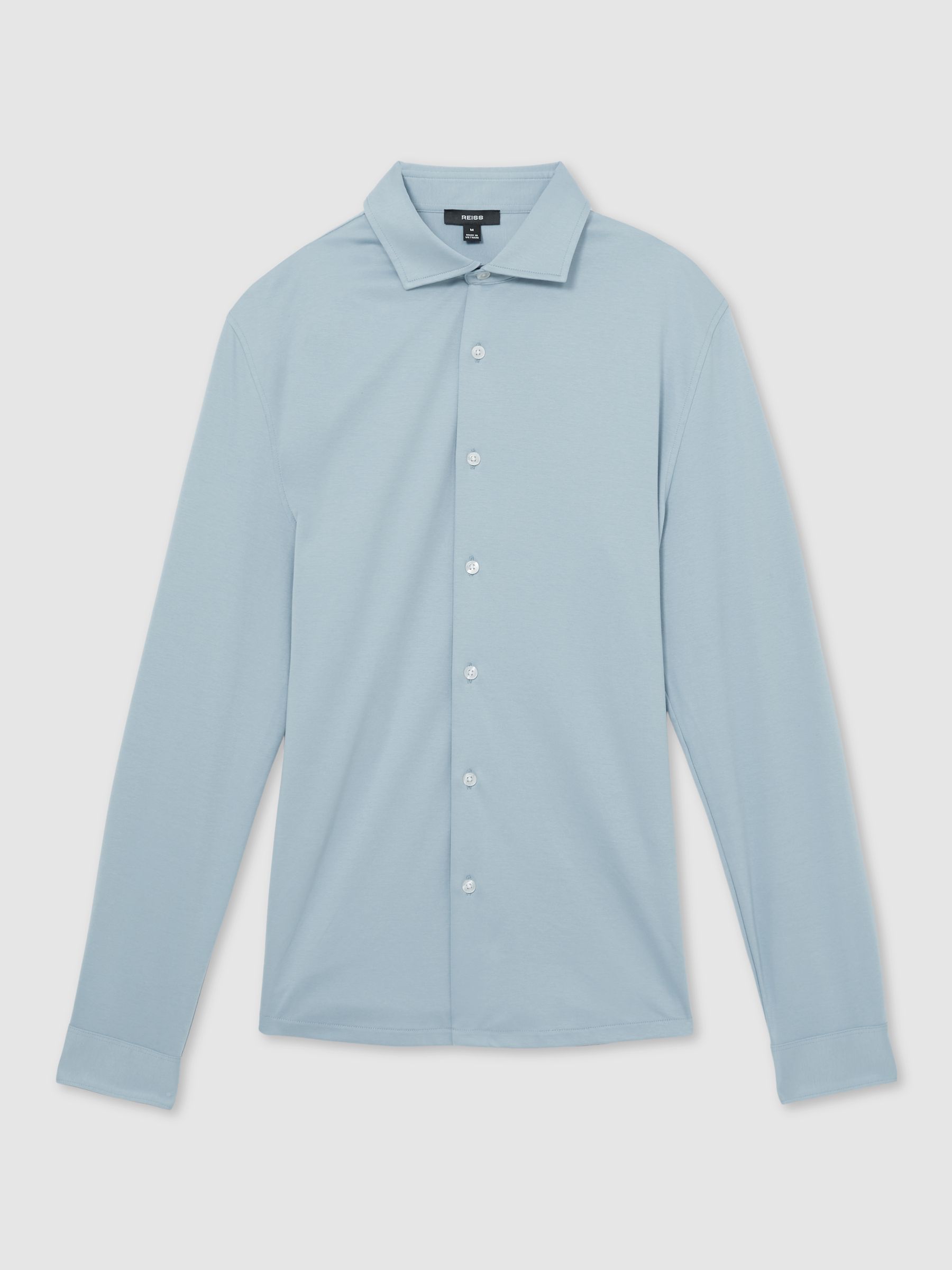 Cotton Jersey Button Through Shirt in Soft Blue