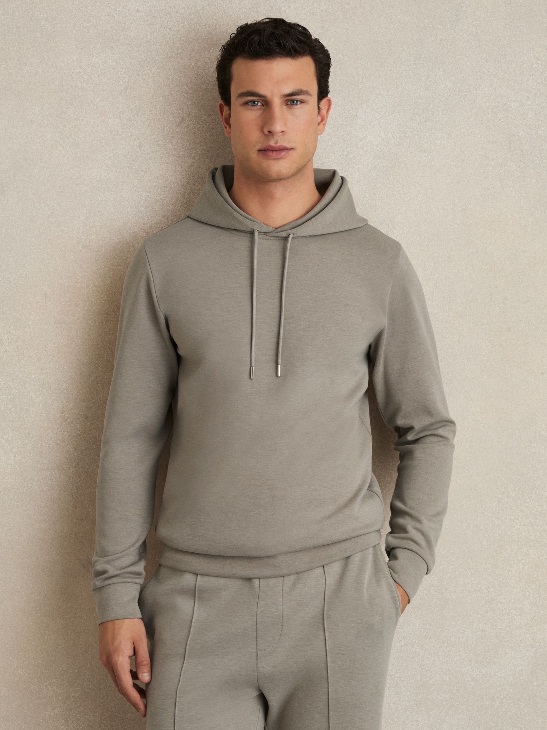 Interlock Jersey Drawstring Hoodie in Taupe