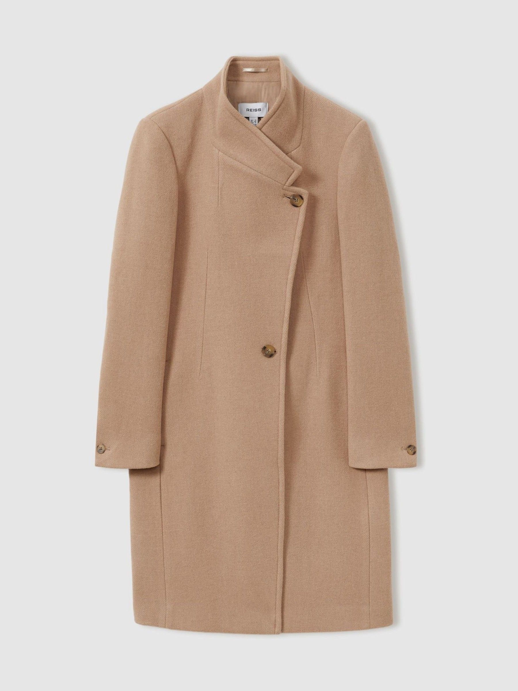Wool Blend Longline Double Breasted Coat in Light Camel