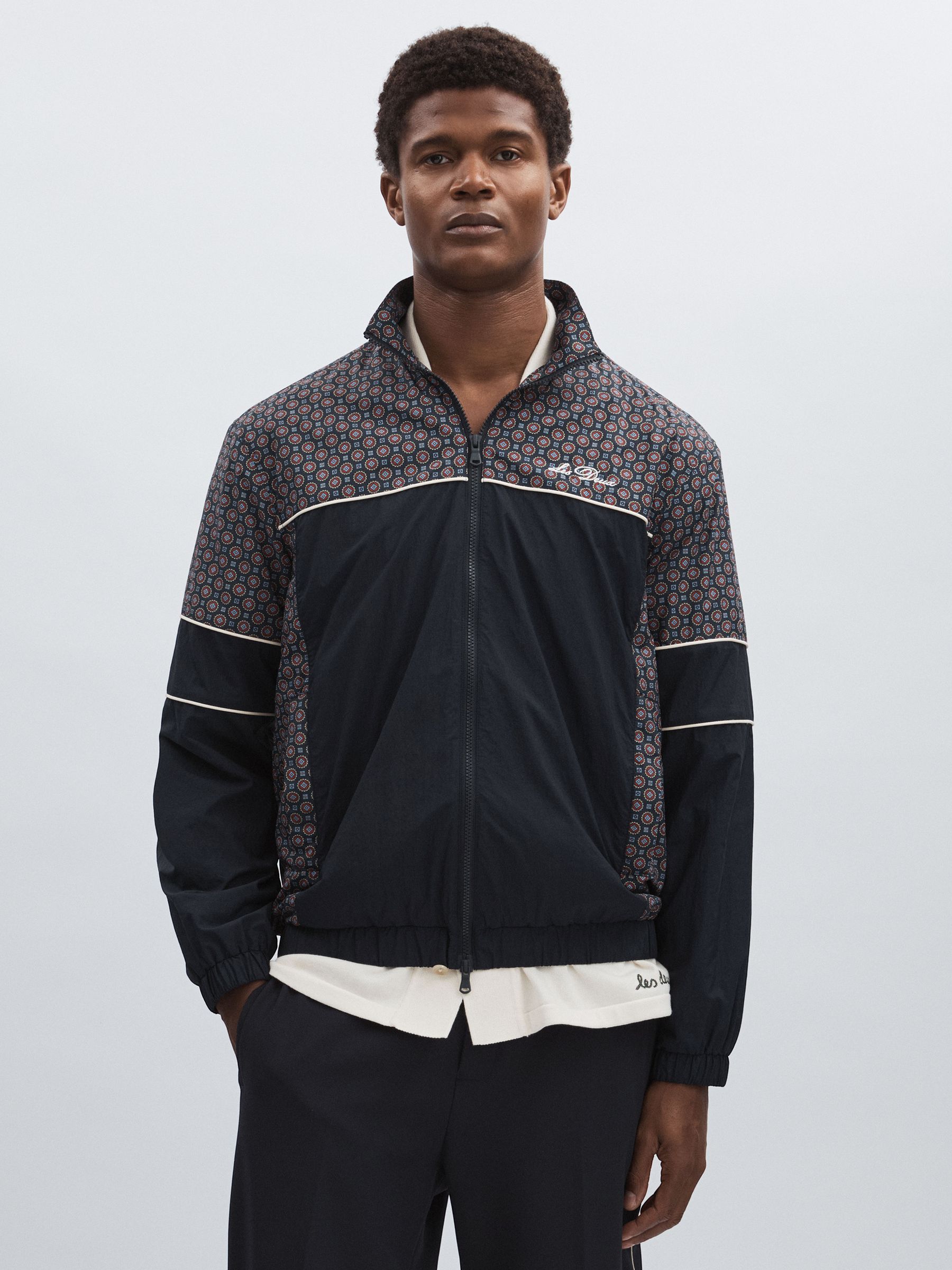 Les Deux Printed Track Jacket in Dark Navy