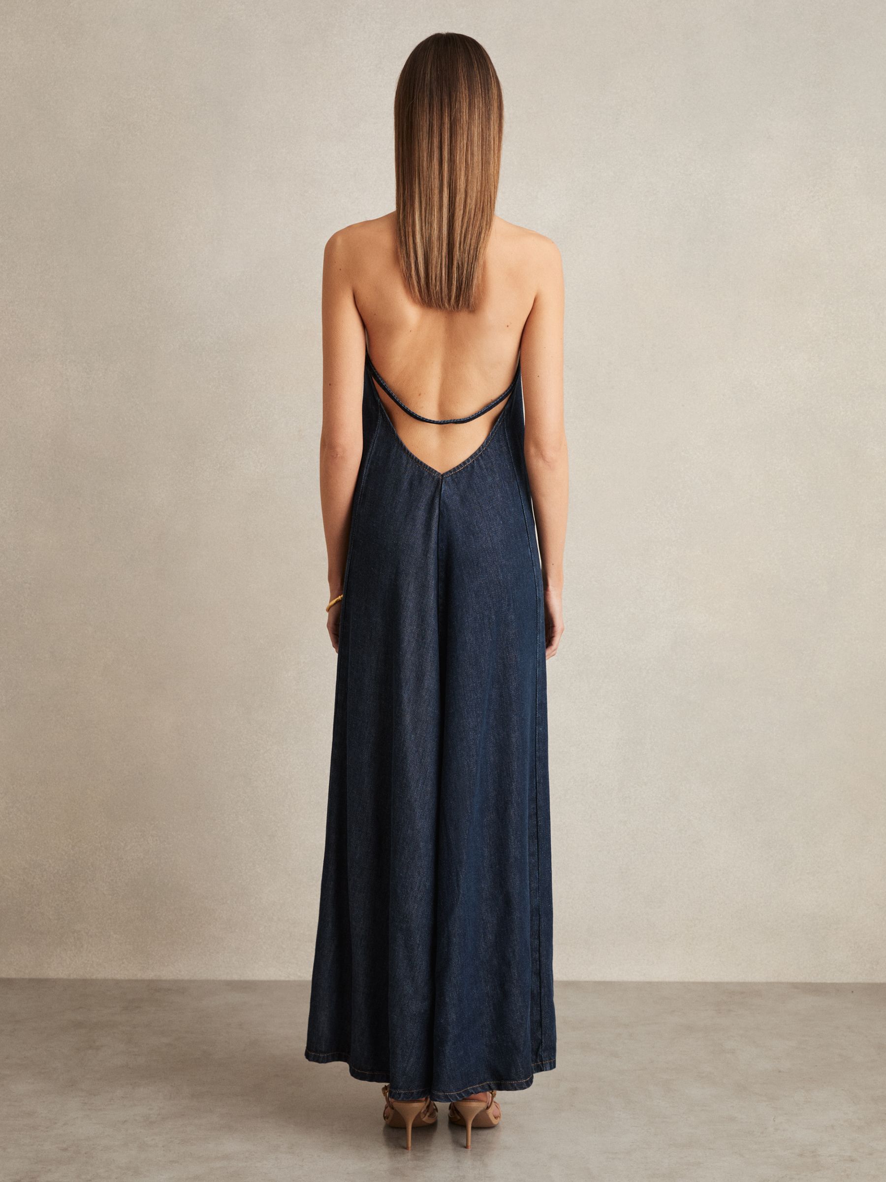 Denim Halterneck Maxi Dress in Indigo