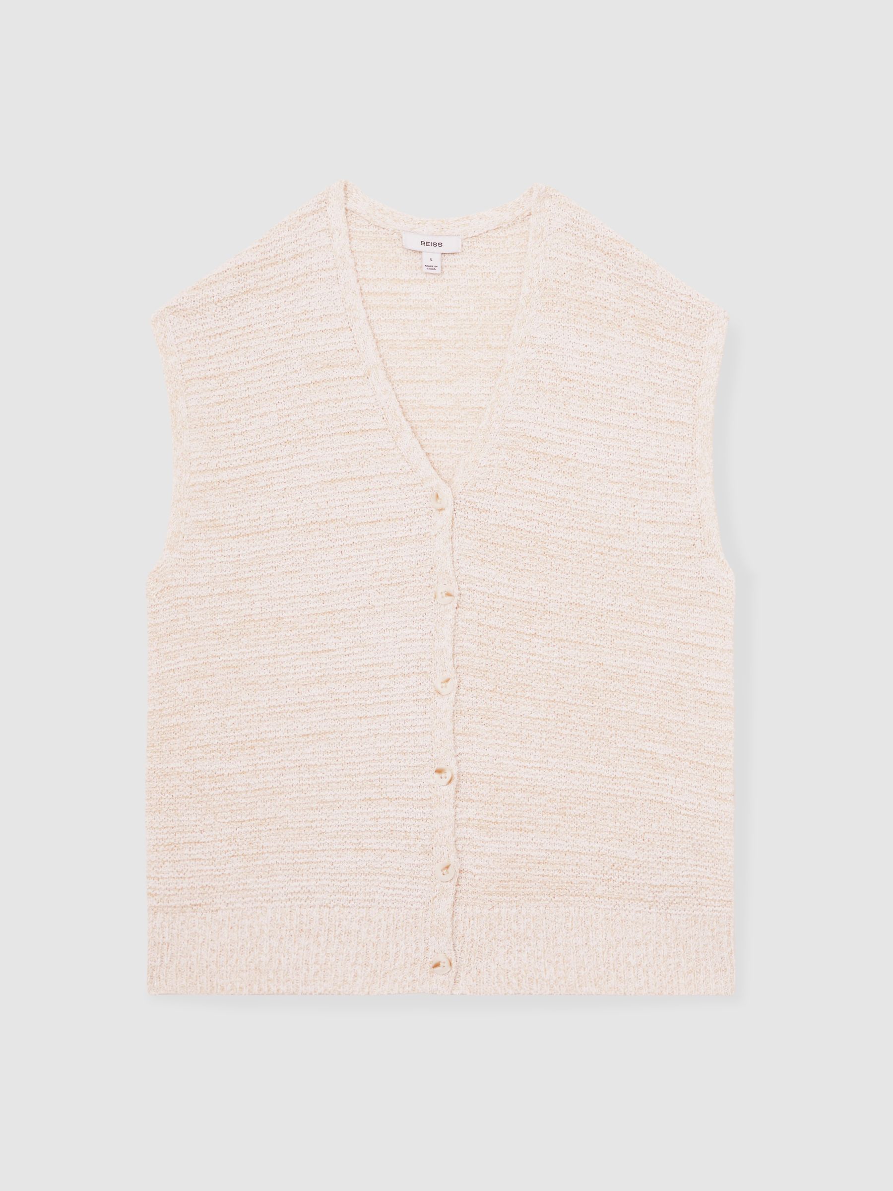 Cotton-Linen Button-Through Knit Top in Ivory
