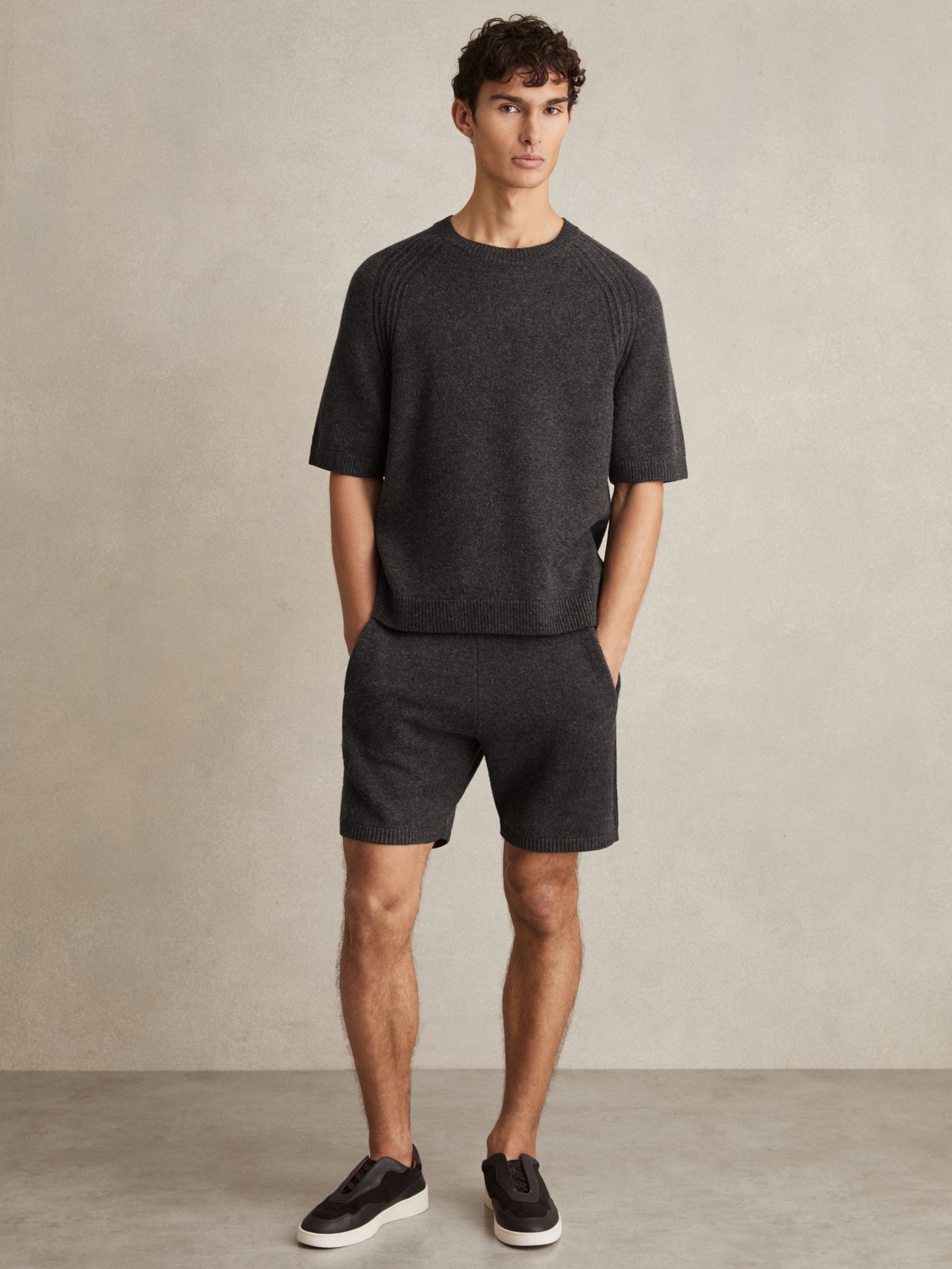 Wool Blend Heavy Knit Shorts in Charcoal Melange
