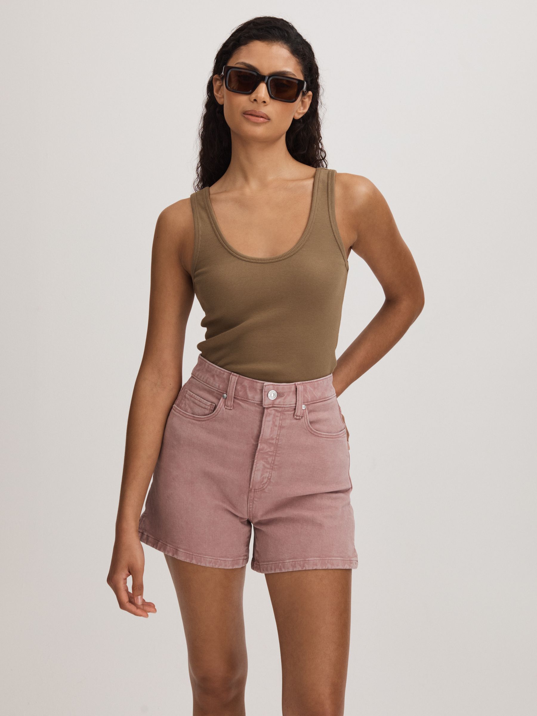 Paige High Rise Denim Shorts in Blush