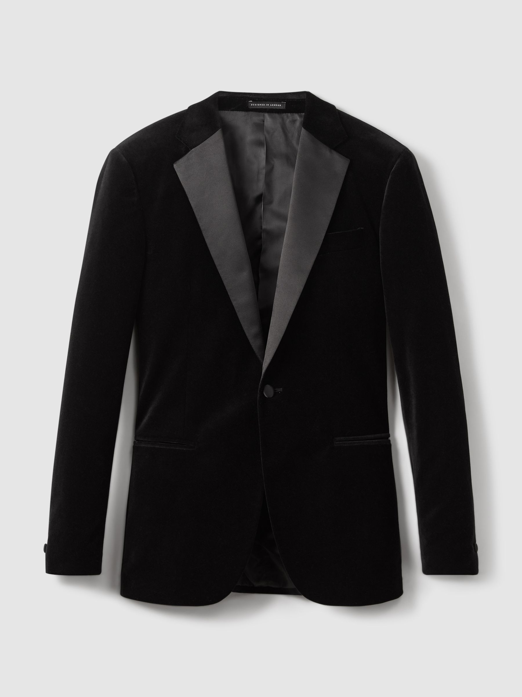 Velvet Single Breasted Slim Fit Jacket in Black