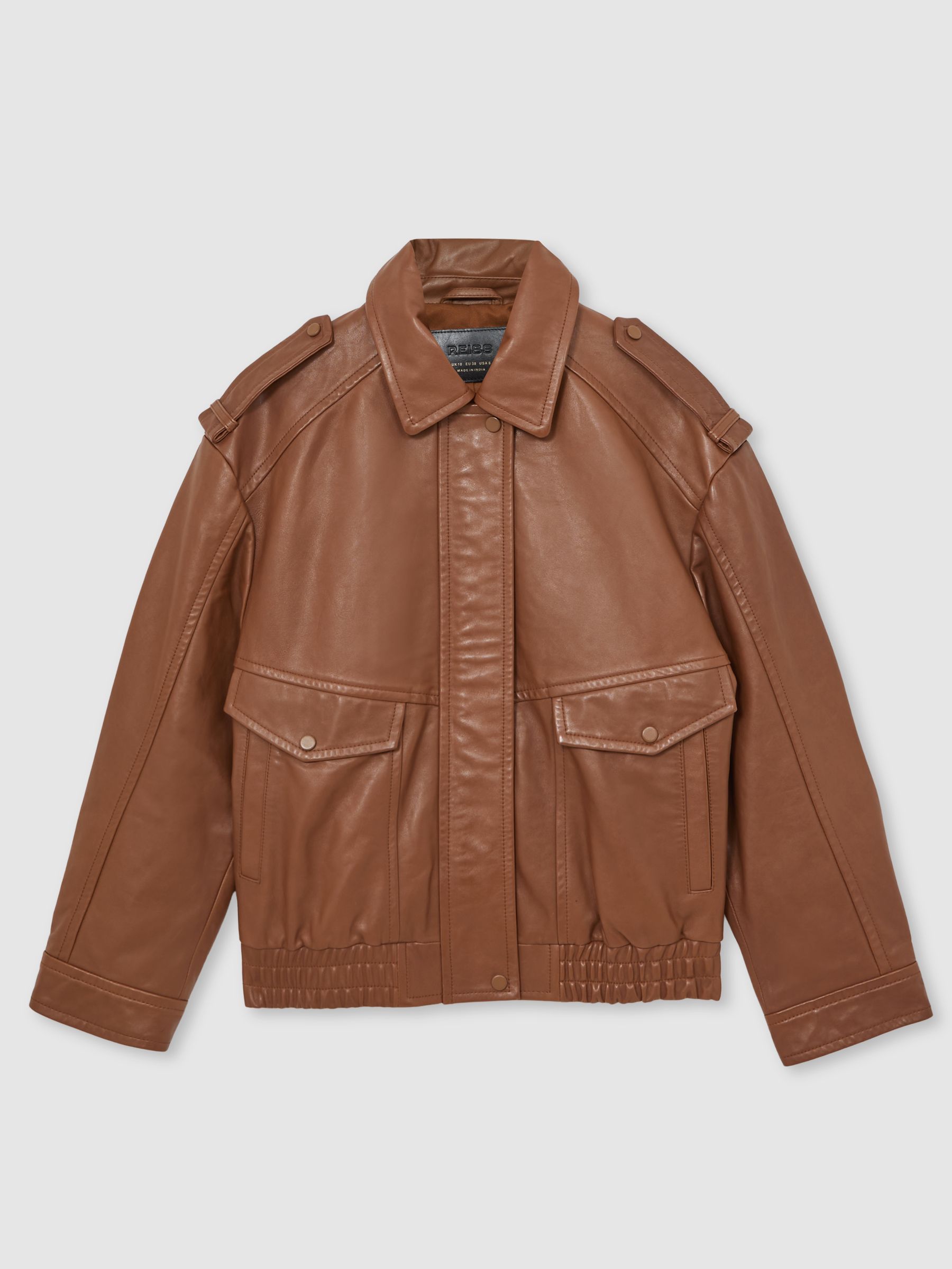 Oversized Leather Jacket in Tan
