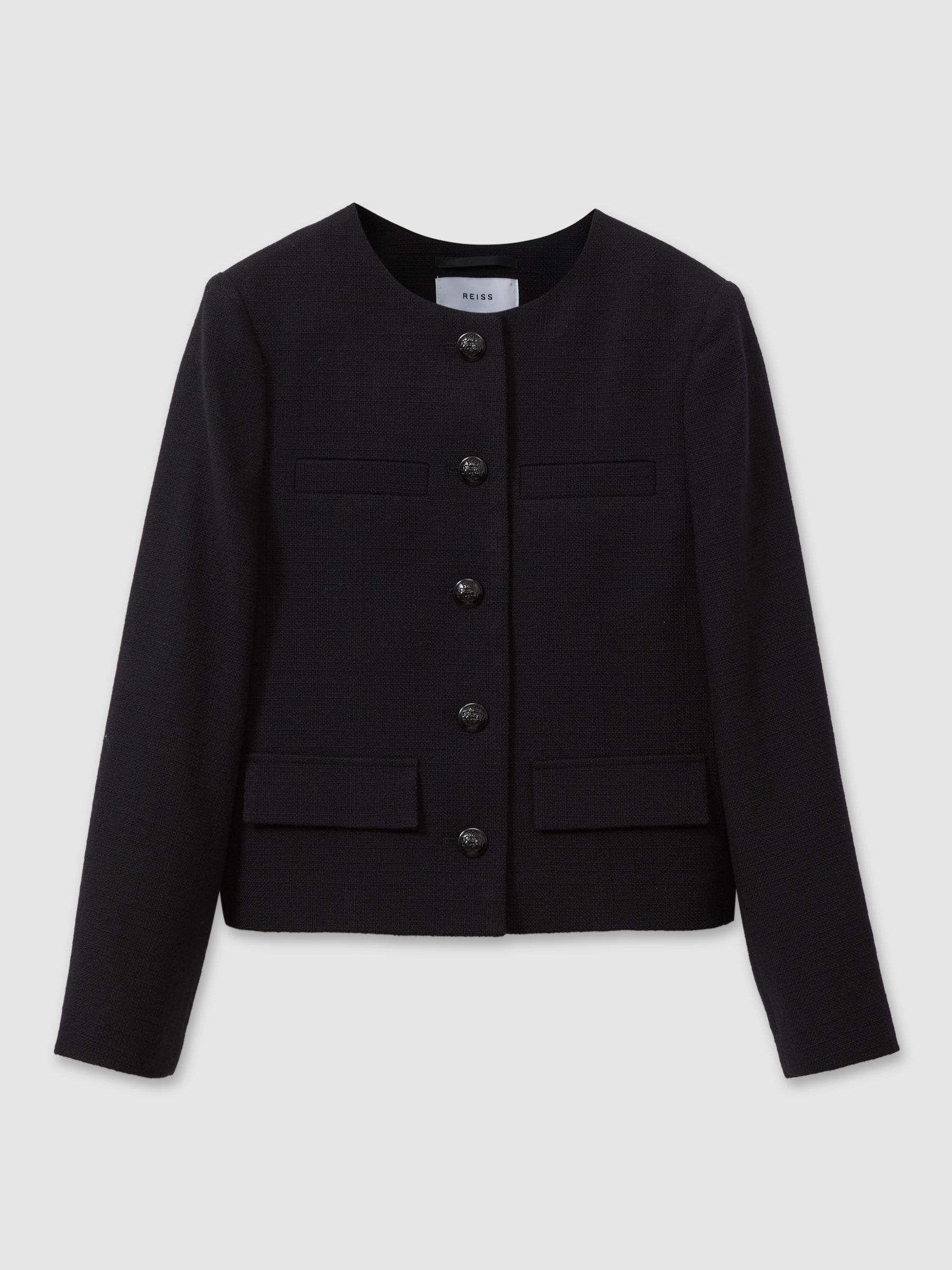 Cropped Wool Single Breasted Jacket in Black