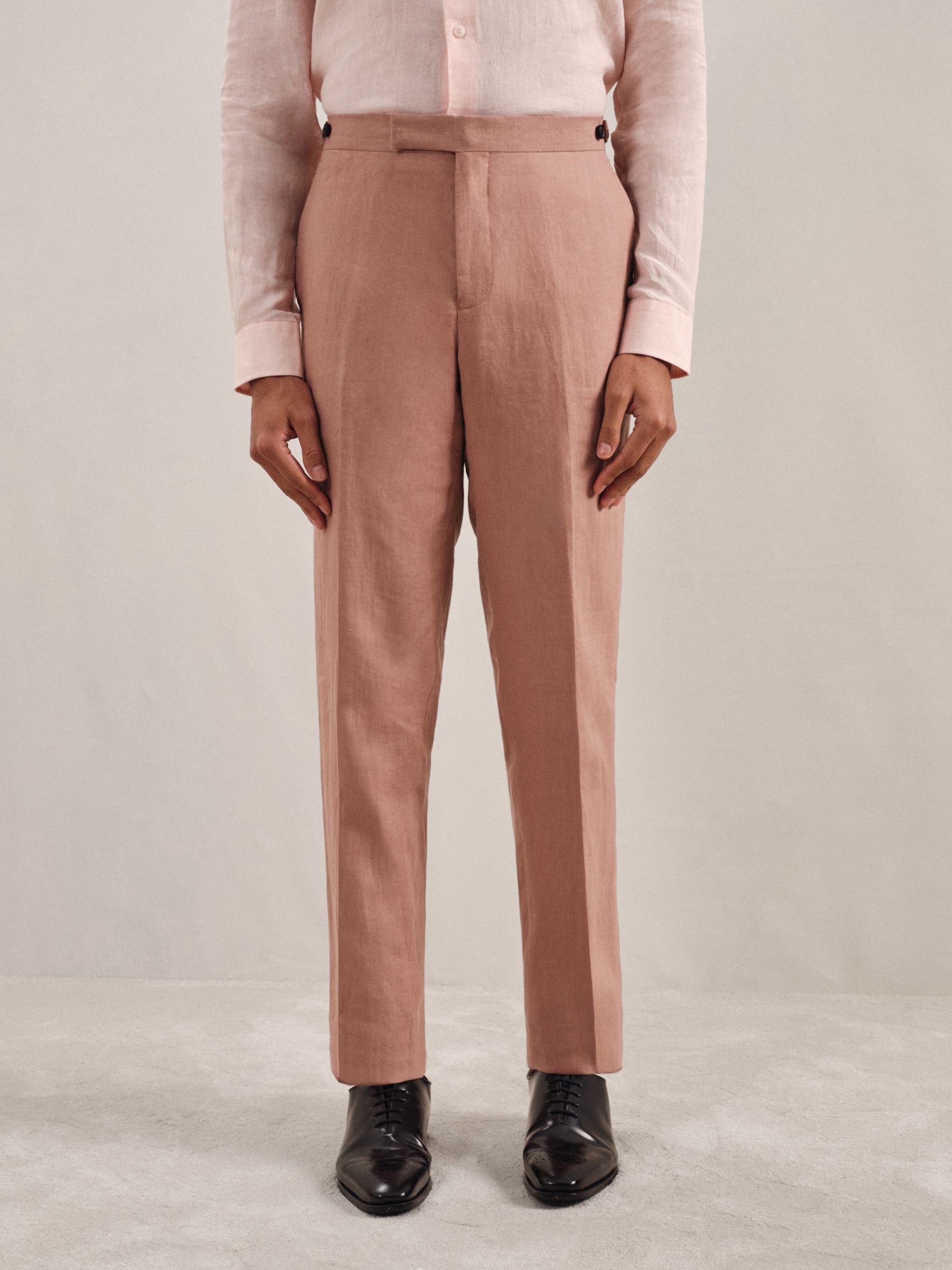Slim Fit Linen Trousers in Rose Pink