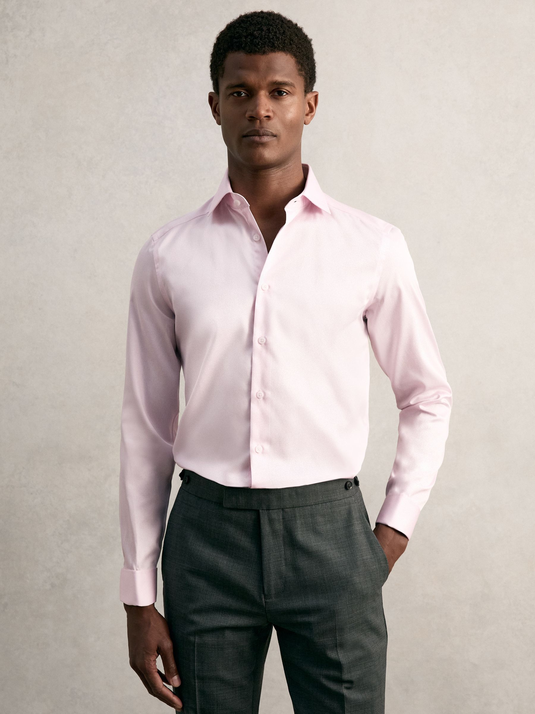Slim Fit Cotton-Sateen Shirt in Pink