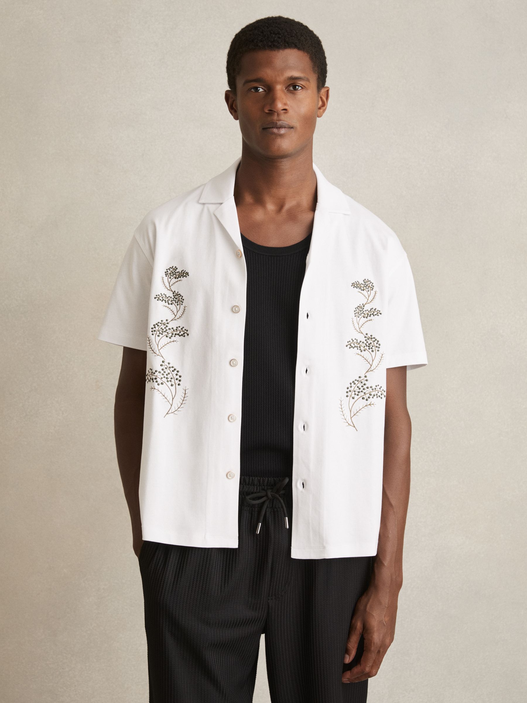 Cotton Floral Embroidered Shirt in White