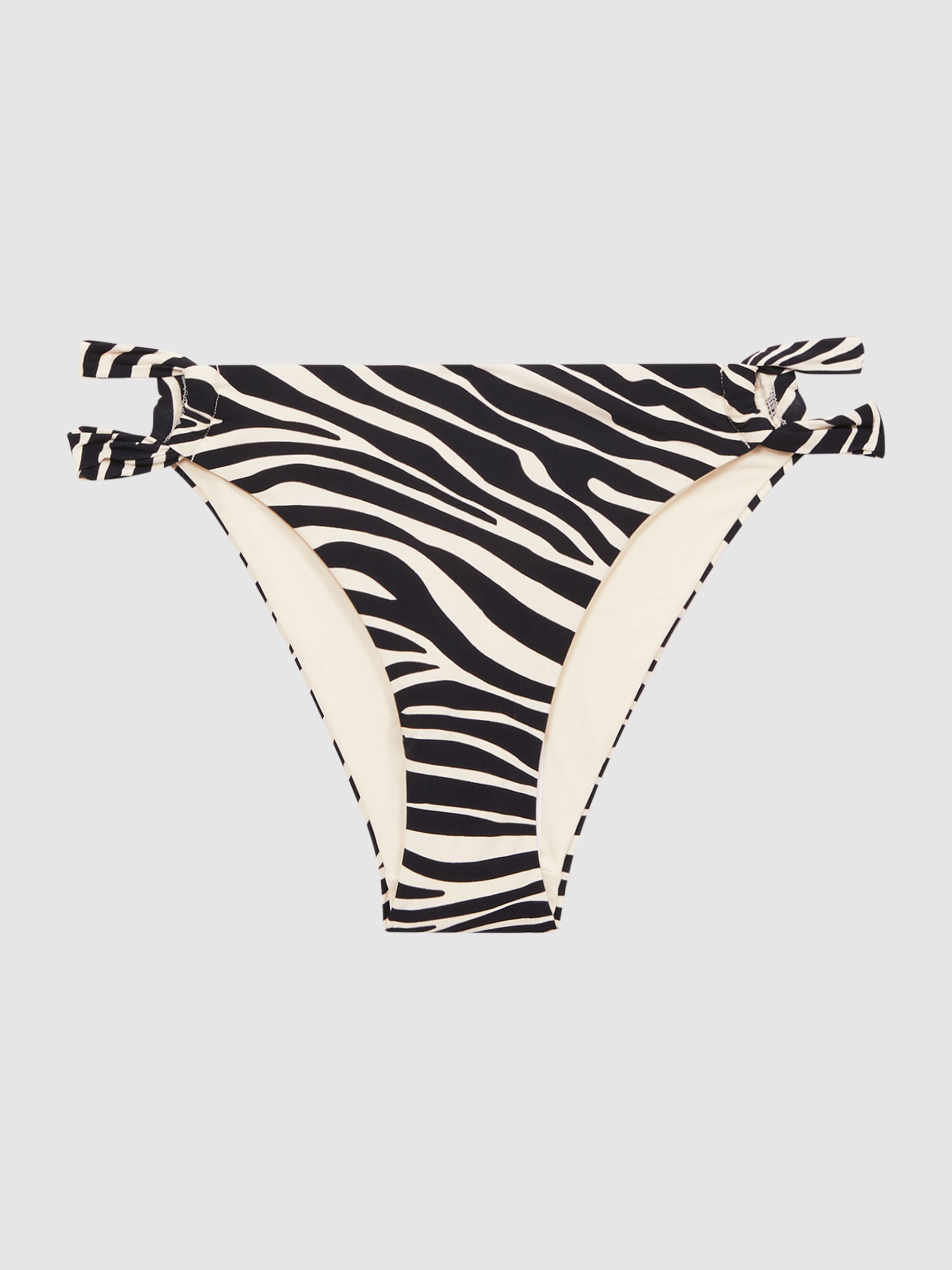 Zebra Print Strappy Bikini Bottoms in Black/White