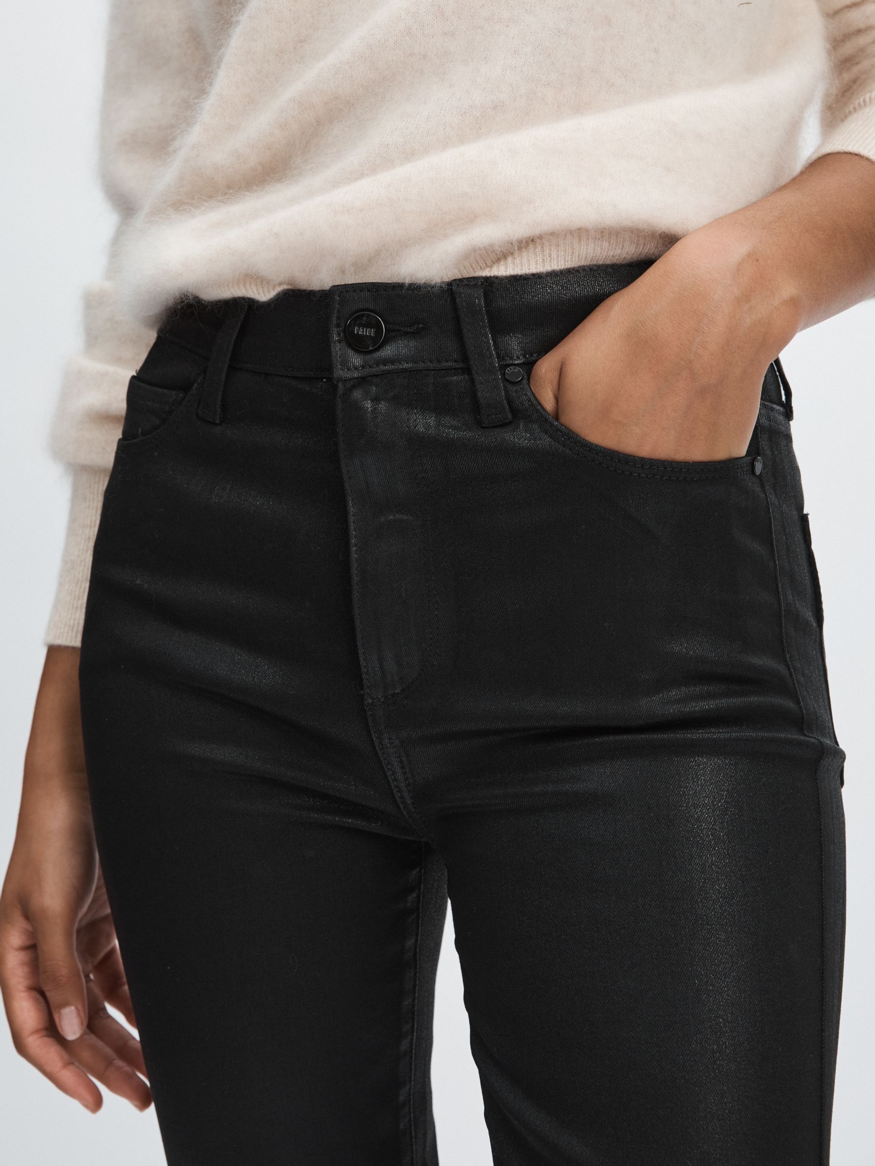 Paige Coated Straight-Leg Jeans in Black