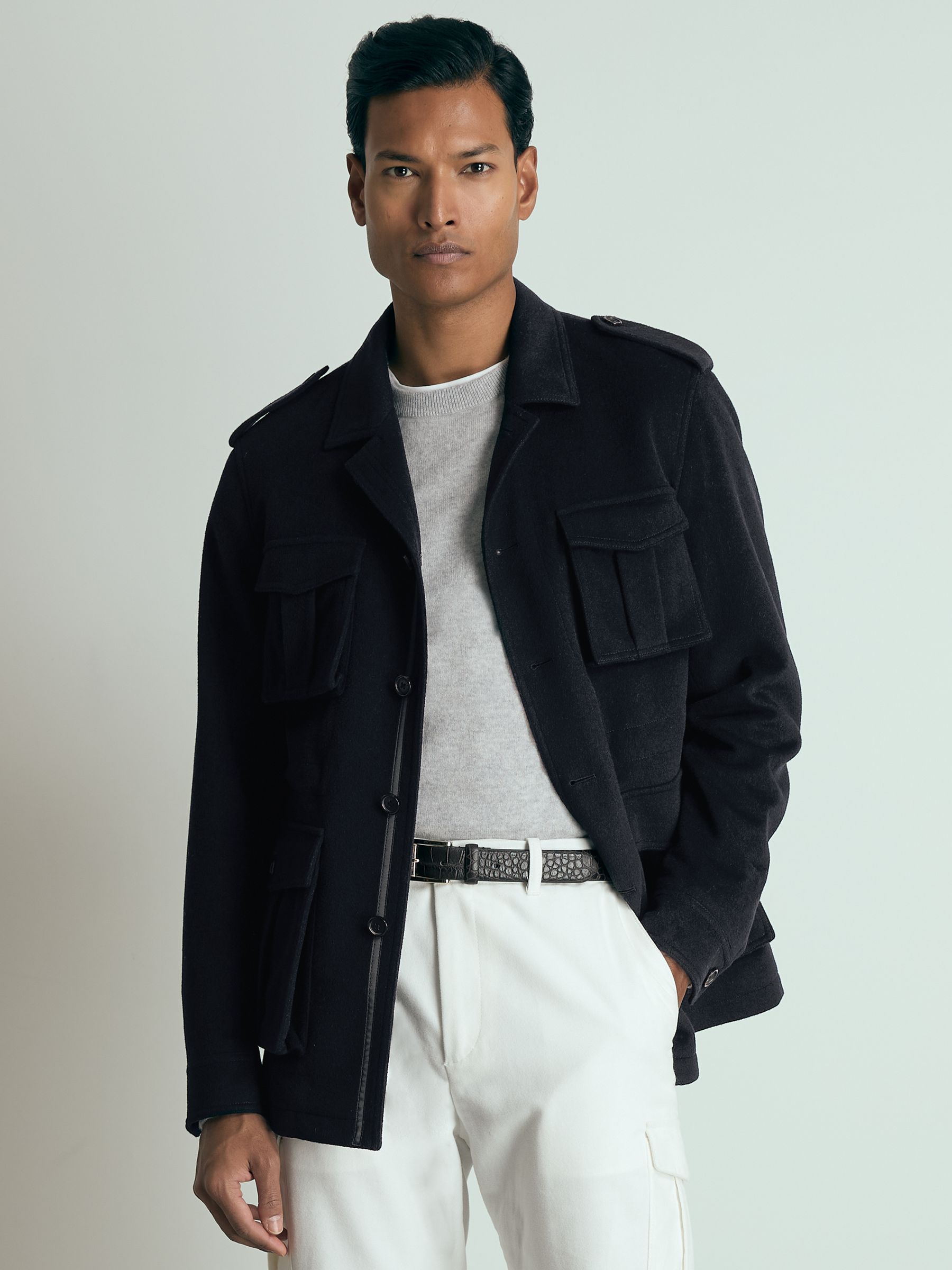 Atelier Felted-Cashmere Field Jacket in Navy