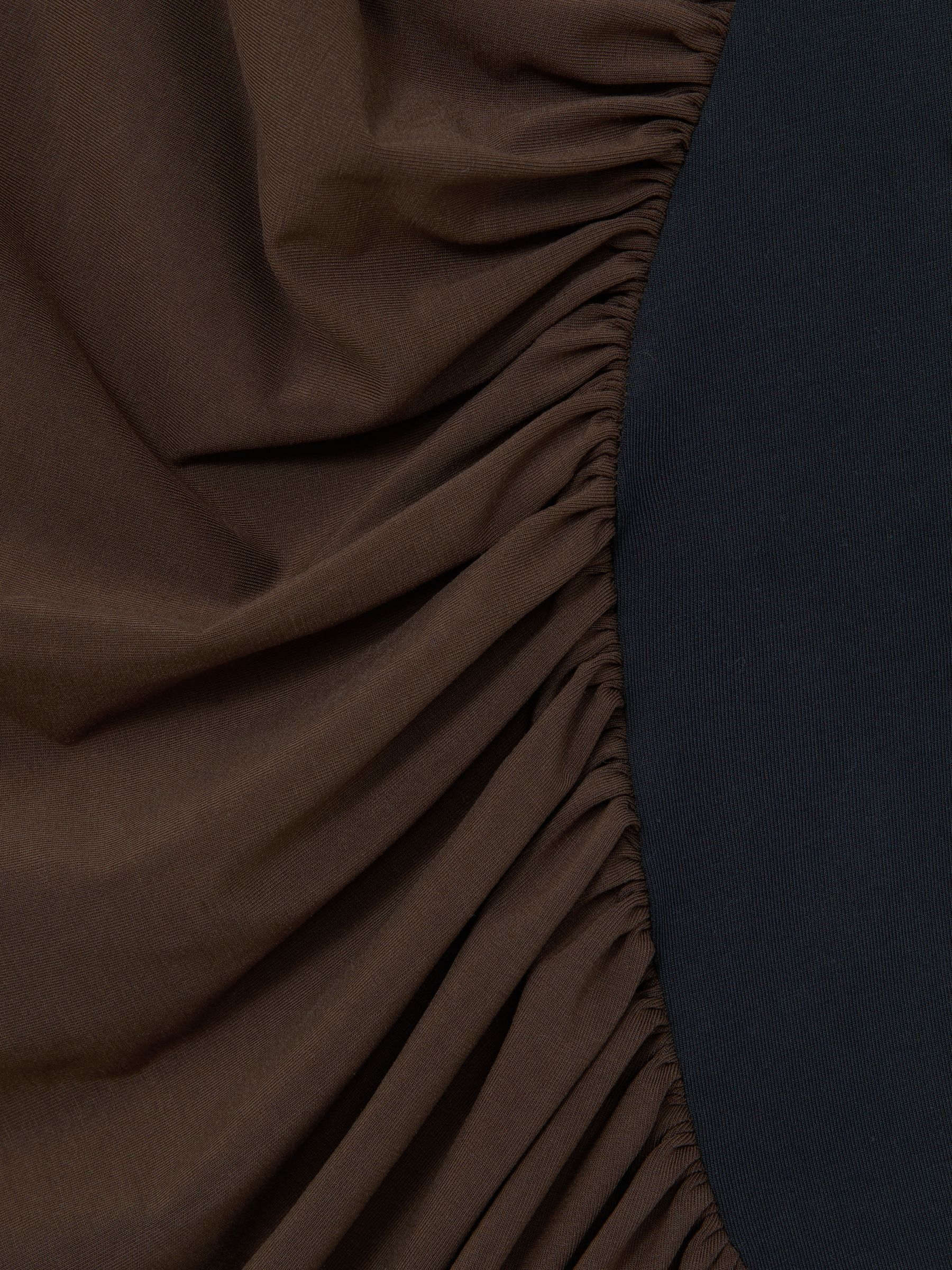 Stretch-Lyocell Panel Ruched Bodysuit in Navy/Camel