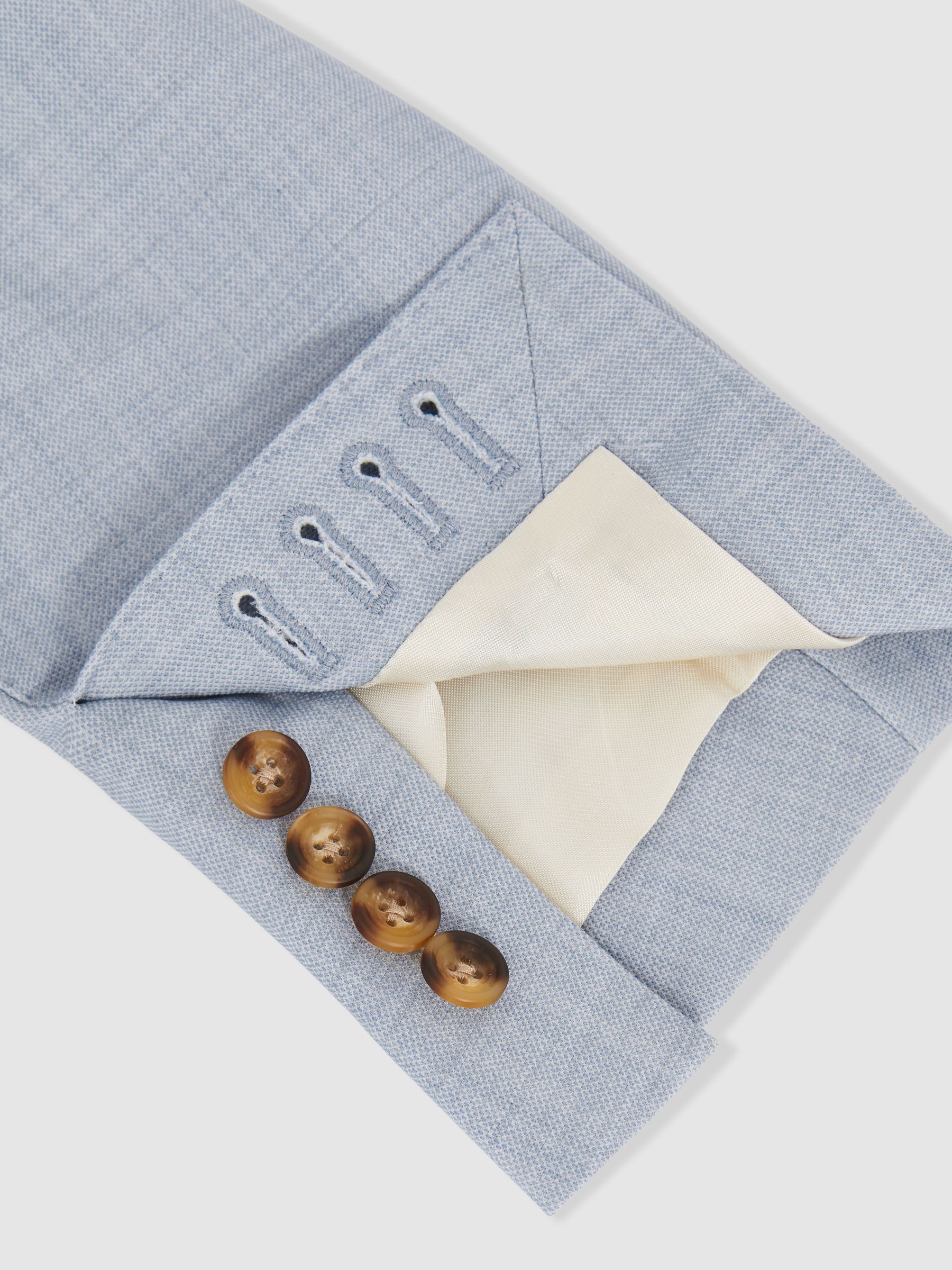 Double-Breasted Textured Suit Blazer With Wool Slim-Fit in Soft Blue