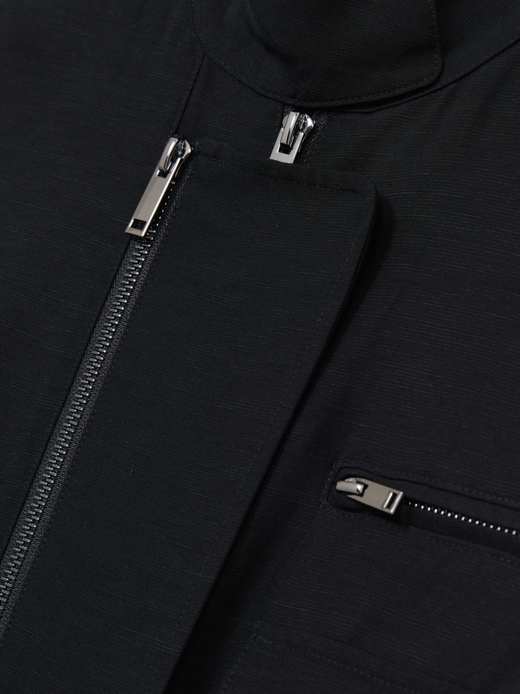 Utility Zip Through Jumpsuit With Linen in Black