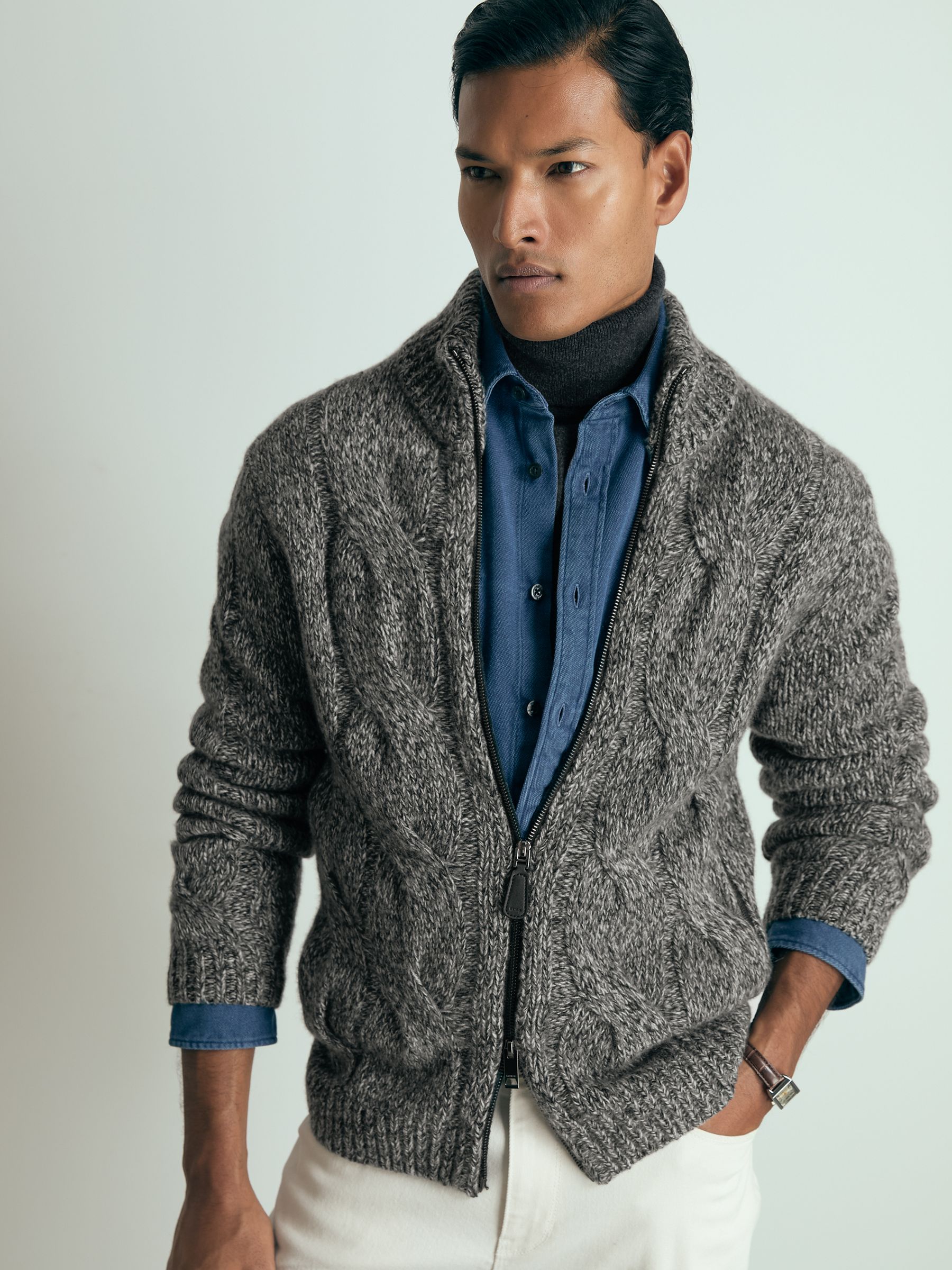 Atelier Cabled-Cashmere Jacket in Black/White