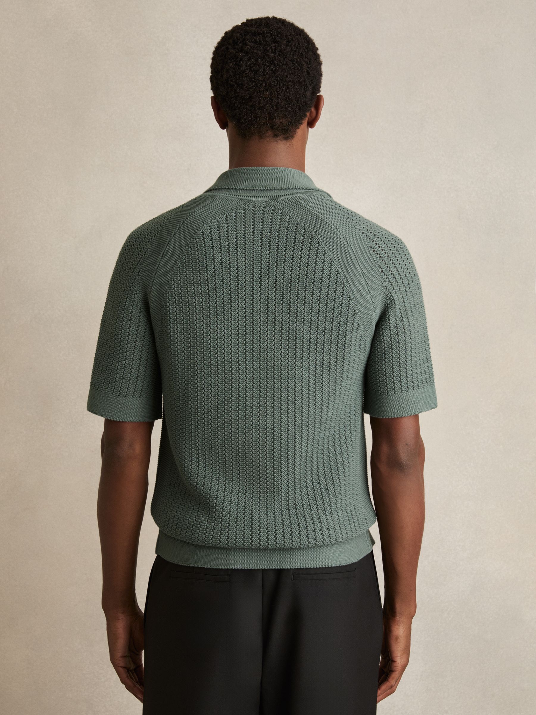 Cotton Textured-Knit Cuban-Collar Shirt in Pine Green