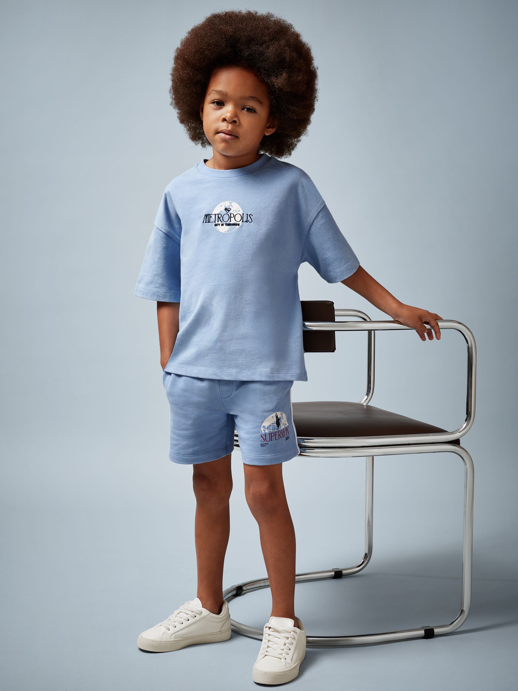 9-13 yrs Superman | Reiss Logo-Print Shorts in Light Blue