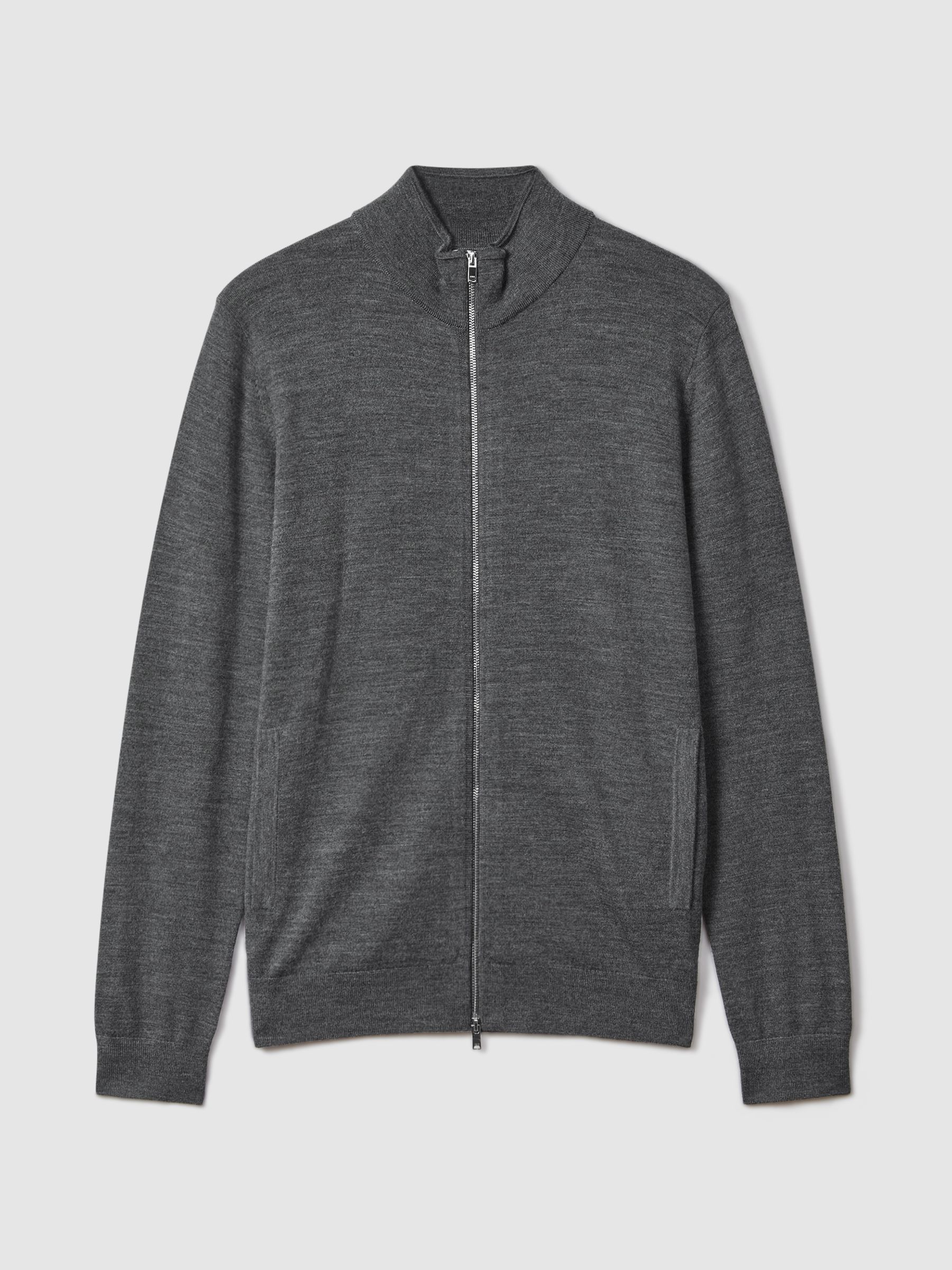 Merino Wool Zip-Through Cardigan in Derby Grey Marl