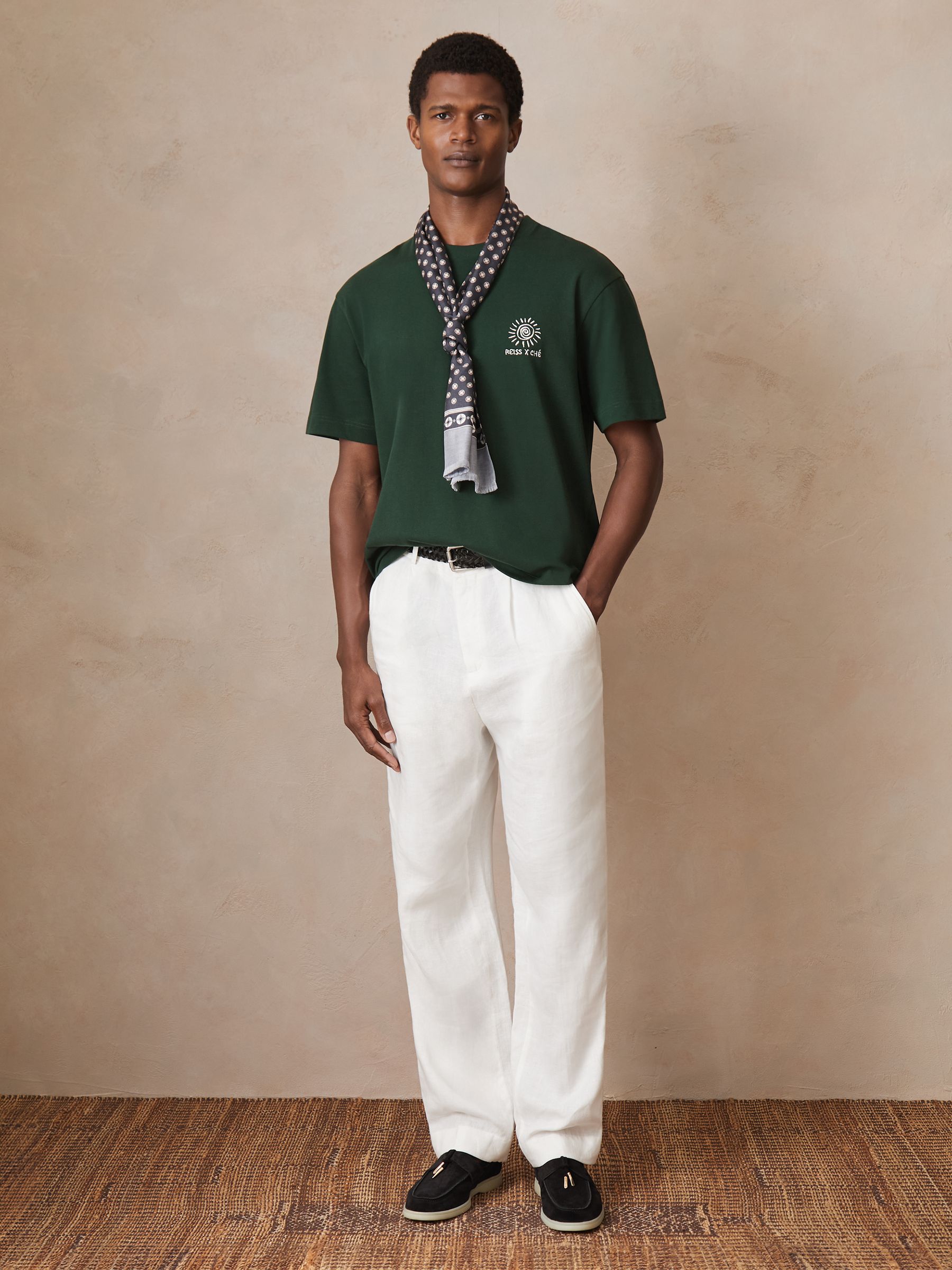 Reiss | Ché Cotton Palm-Tree T-Shirt in Green