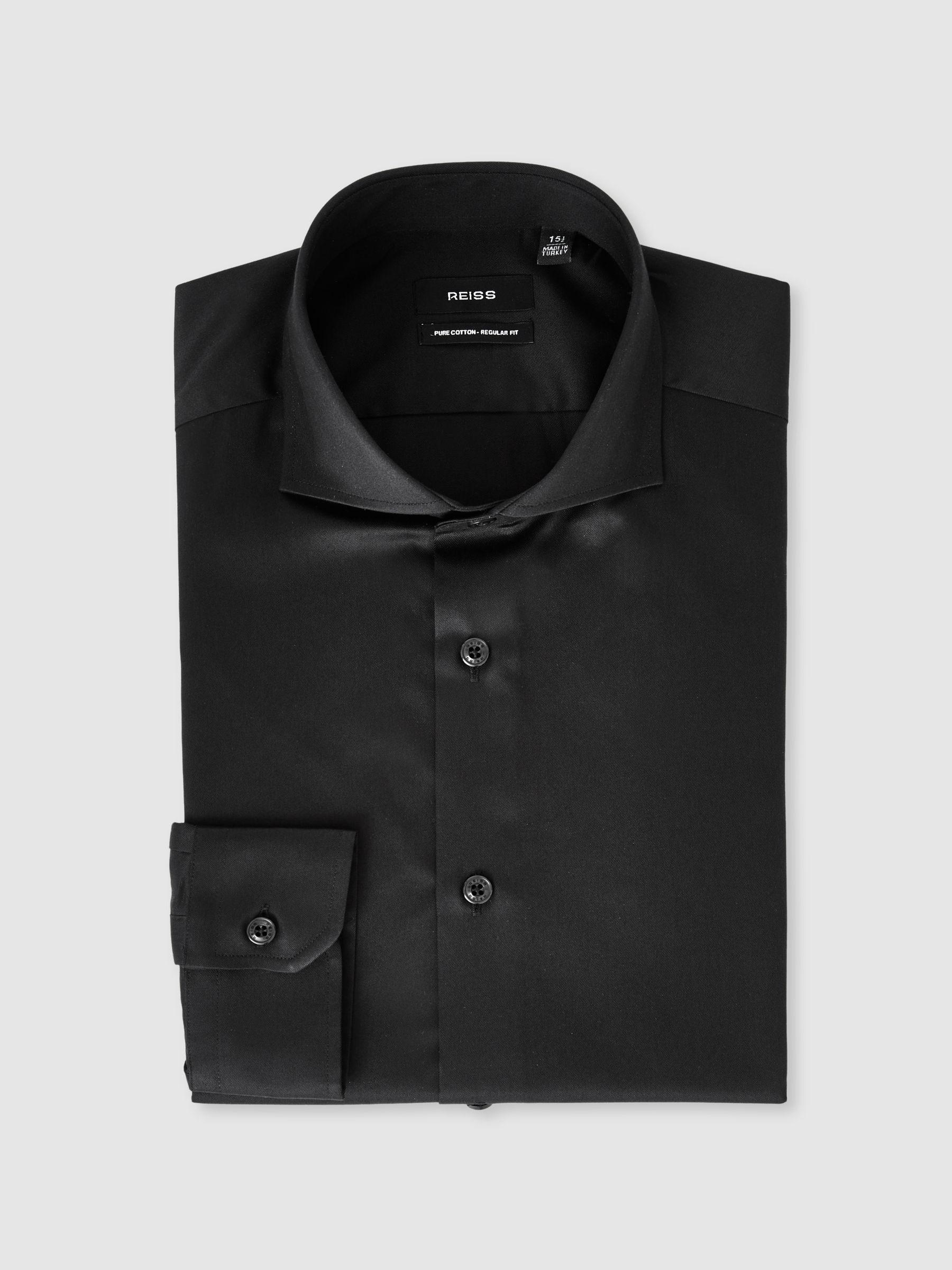 Slim Fit Cotton Double-Cuff Shirt in Black