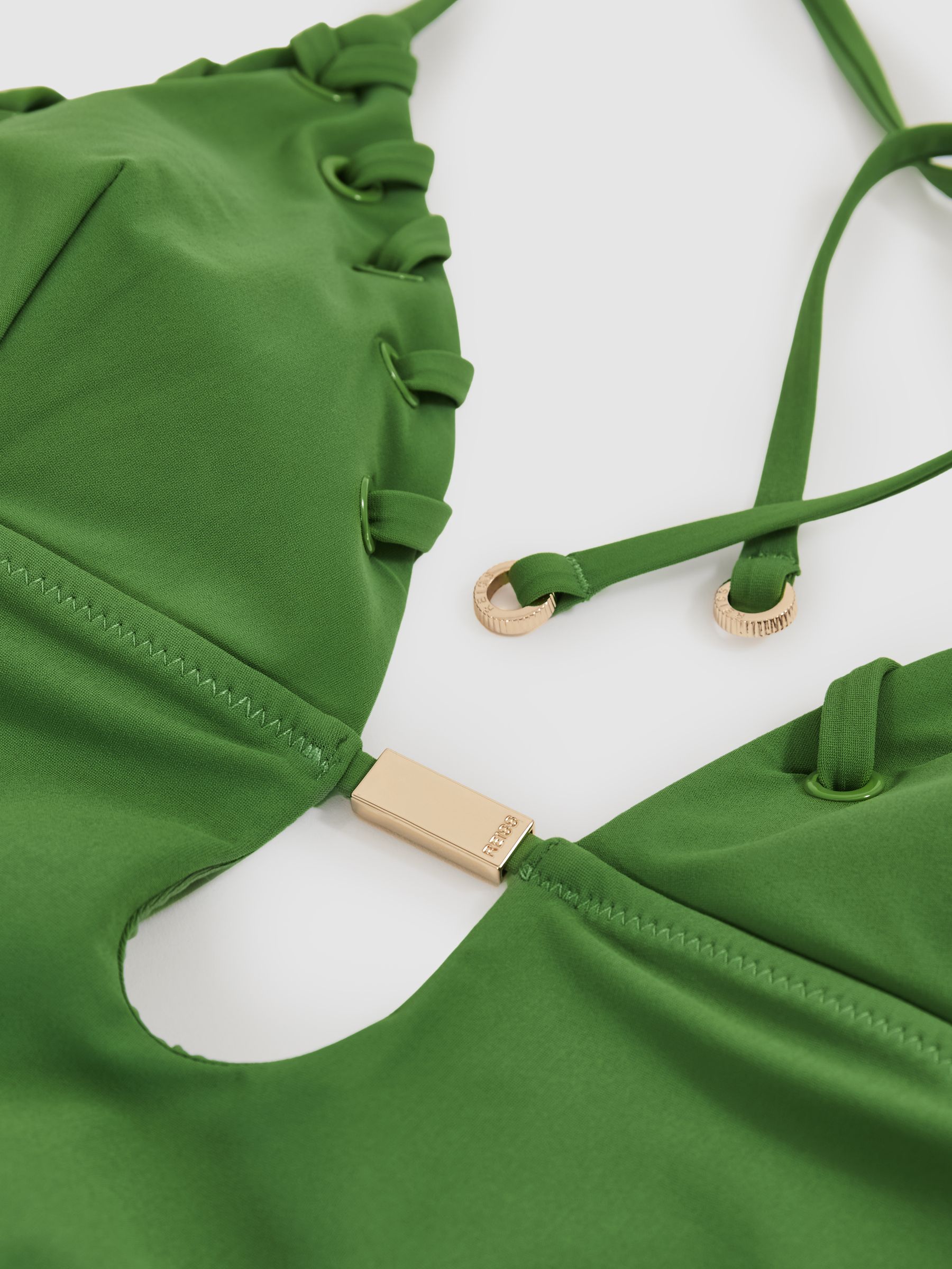 Whipstitch Halterneck Swimsuit in Green