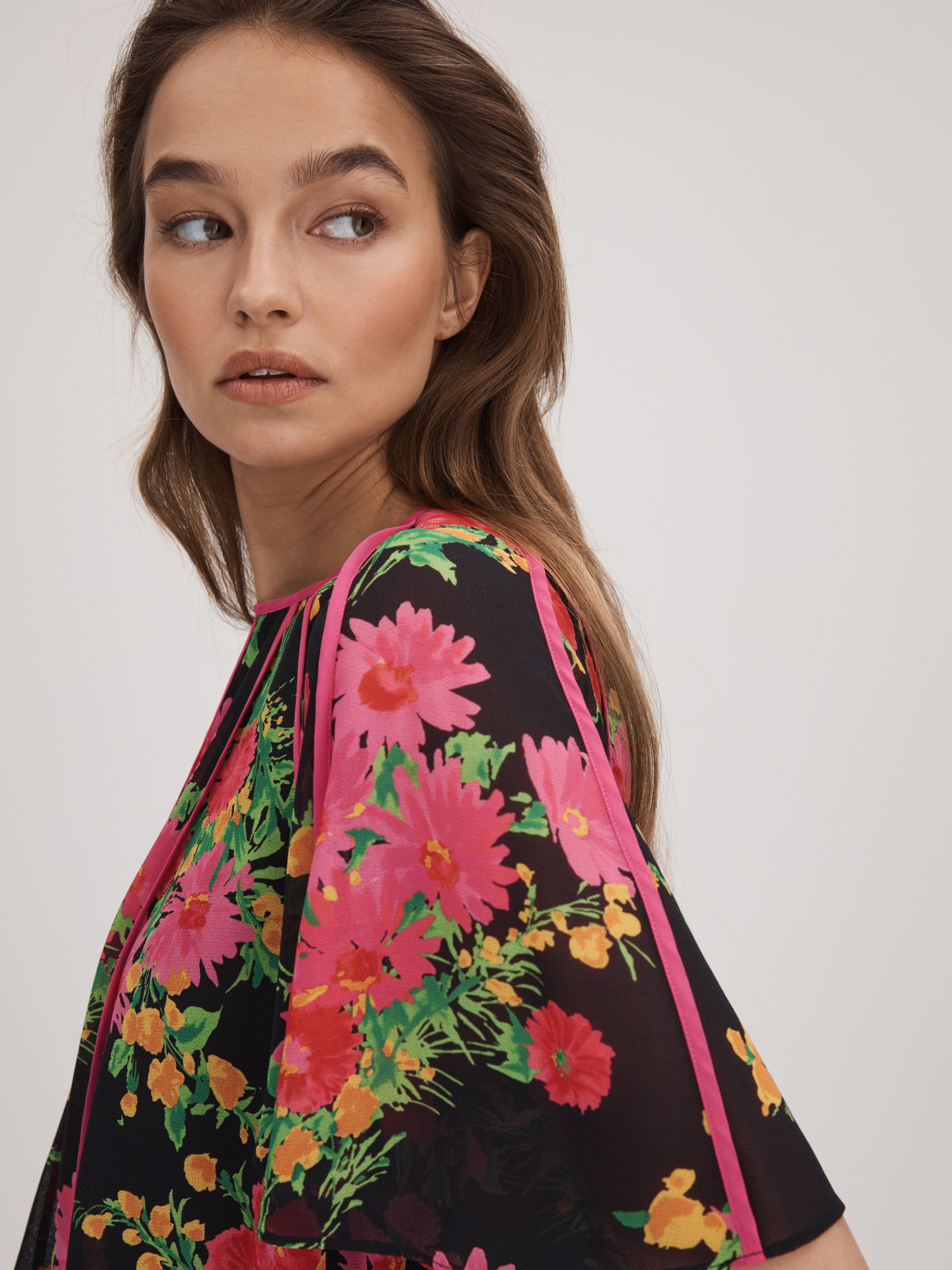 Florere Printed Flare Sleeve Blouse in Pink/Black