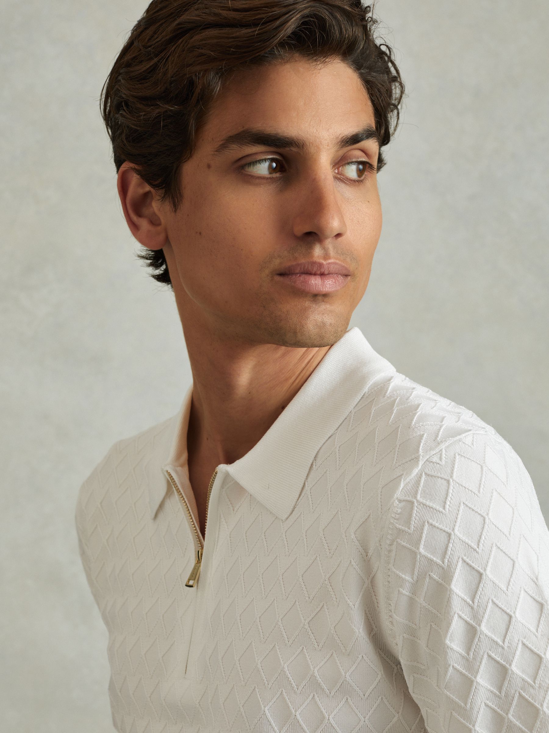 Half Zip Knitted Polo Shirt in White