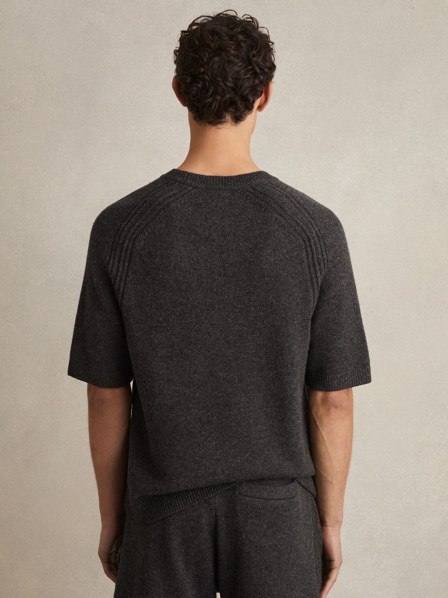 Wool Blend Heavy Knit T-Shirt in Charcoal Melange