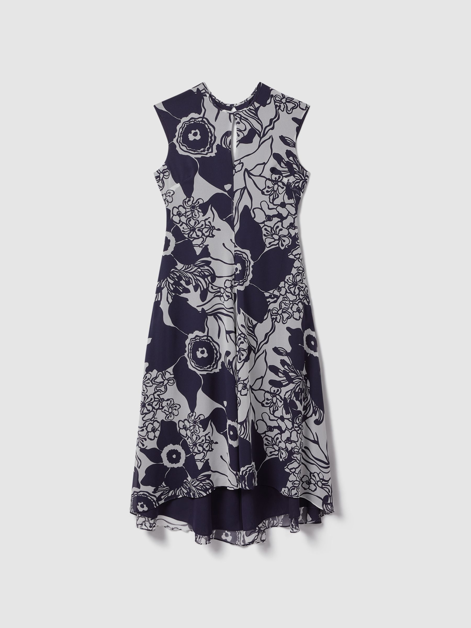 Printed Open Back Midi Dress in Blue