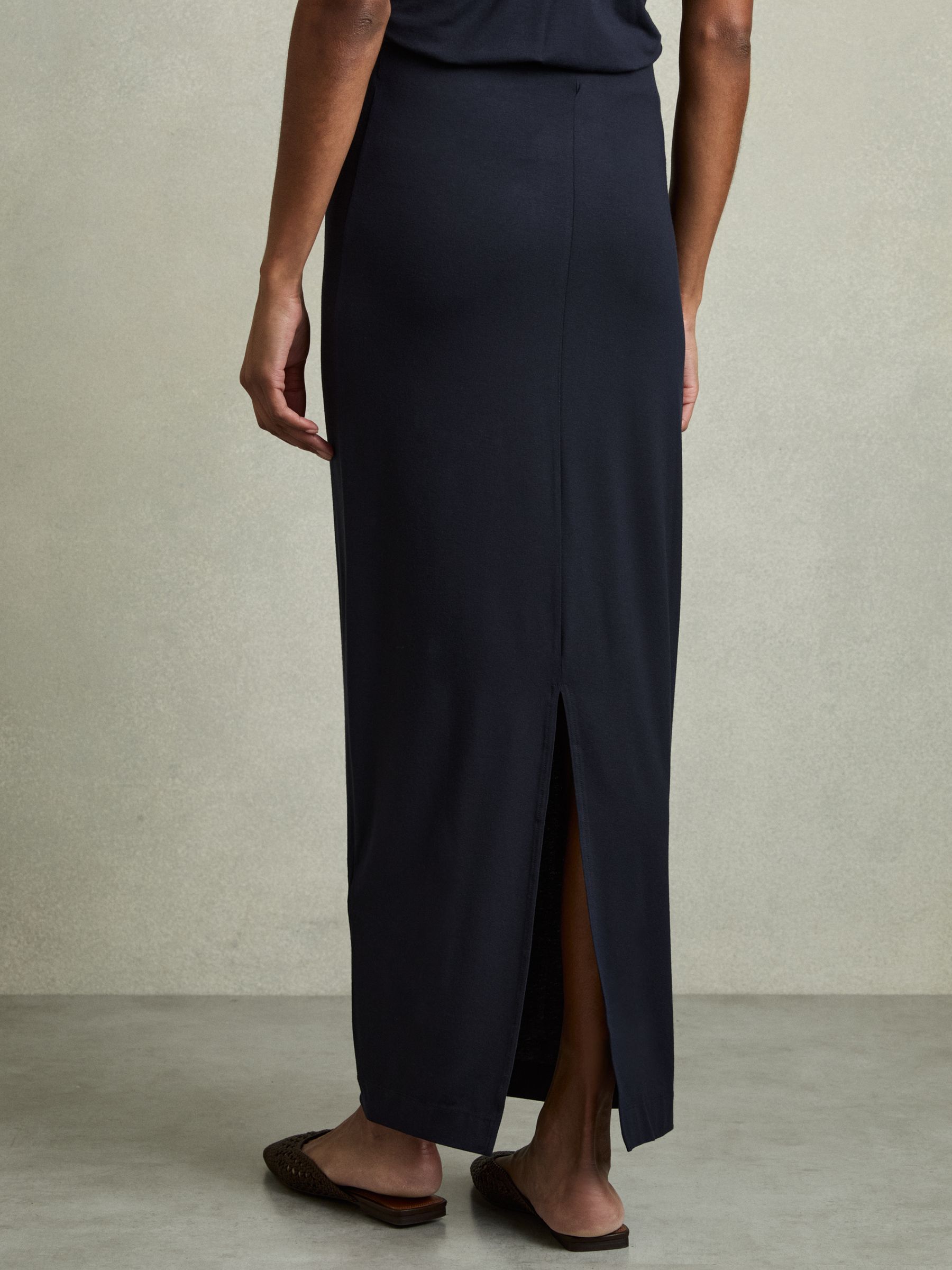 Jersey Straight Maxi Skirt in Navy