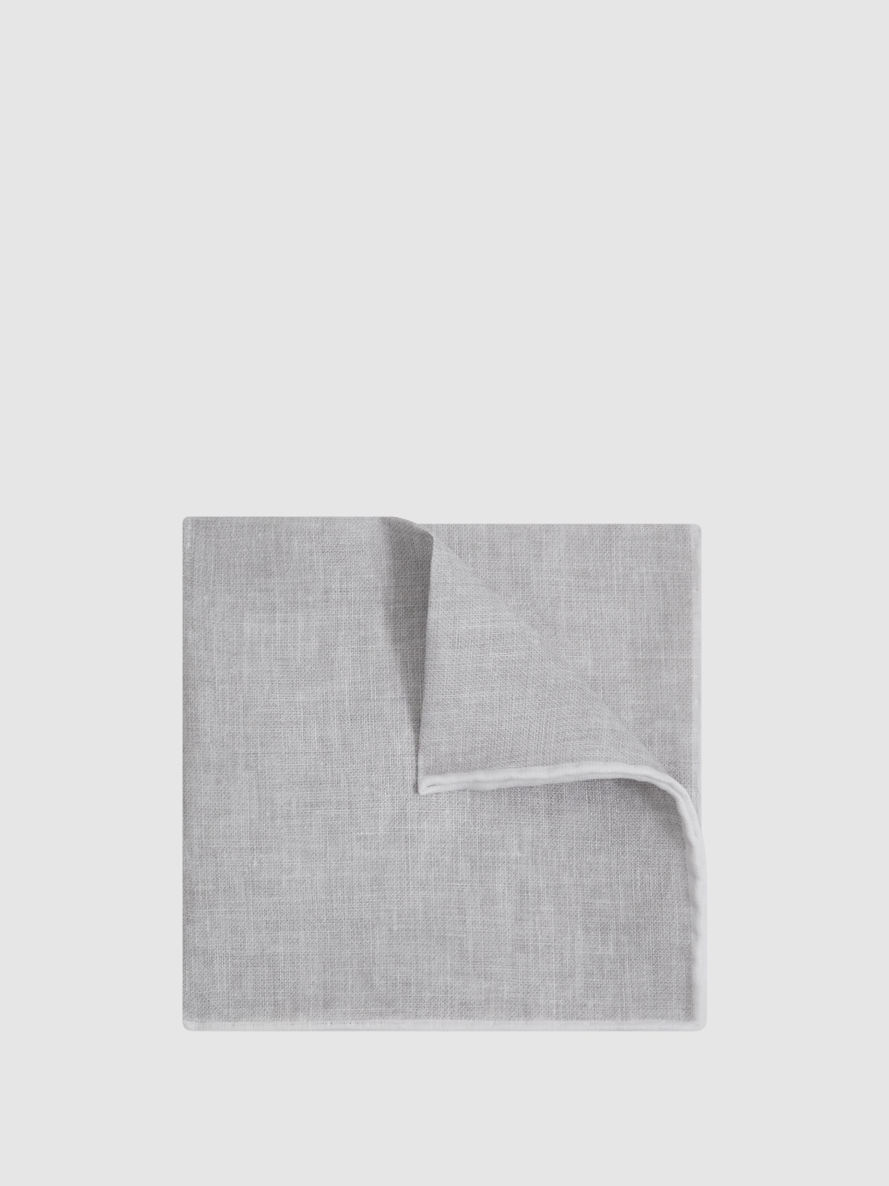 Linen Contrast Trim Pocket Square in Soft Ice