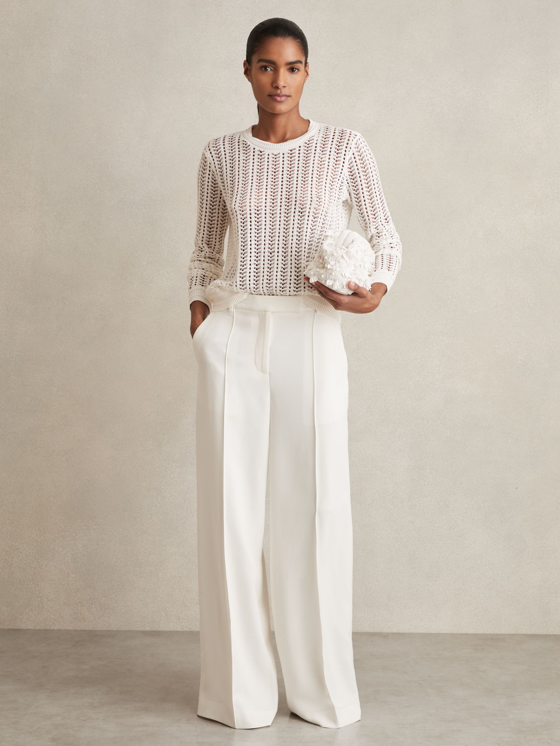 Open-Knit Crew-Neck Jumper in White