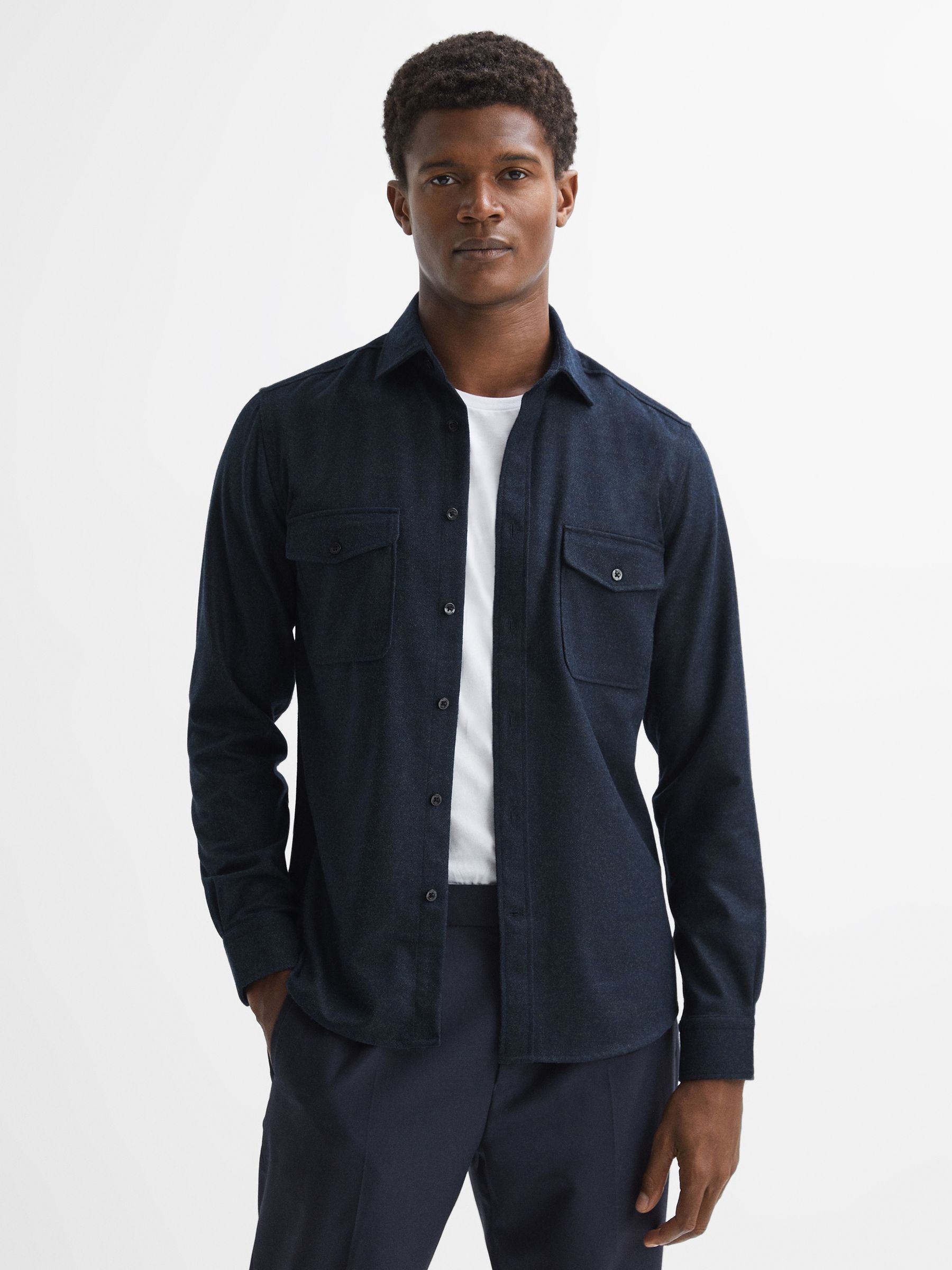 Button-Through Twin Pocket Overshirt in Navy