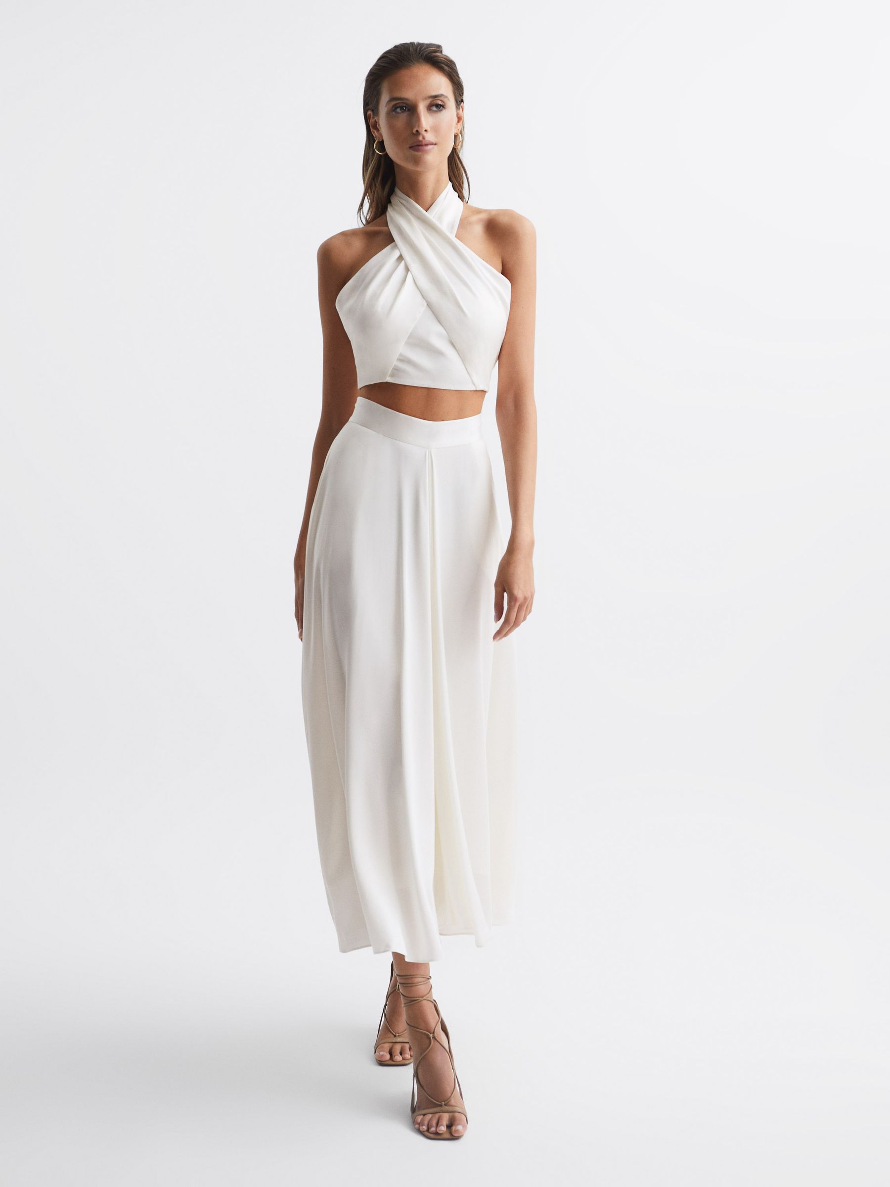 Cropped Halter Occasion Top in White