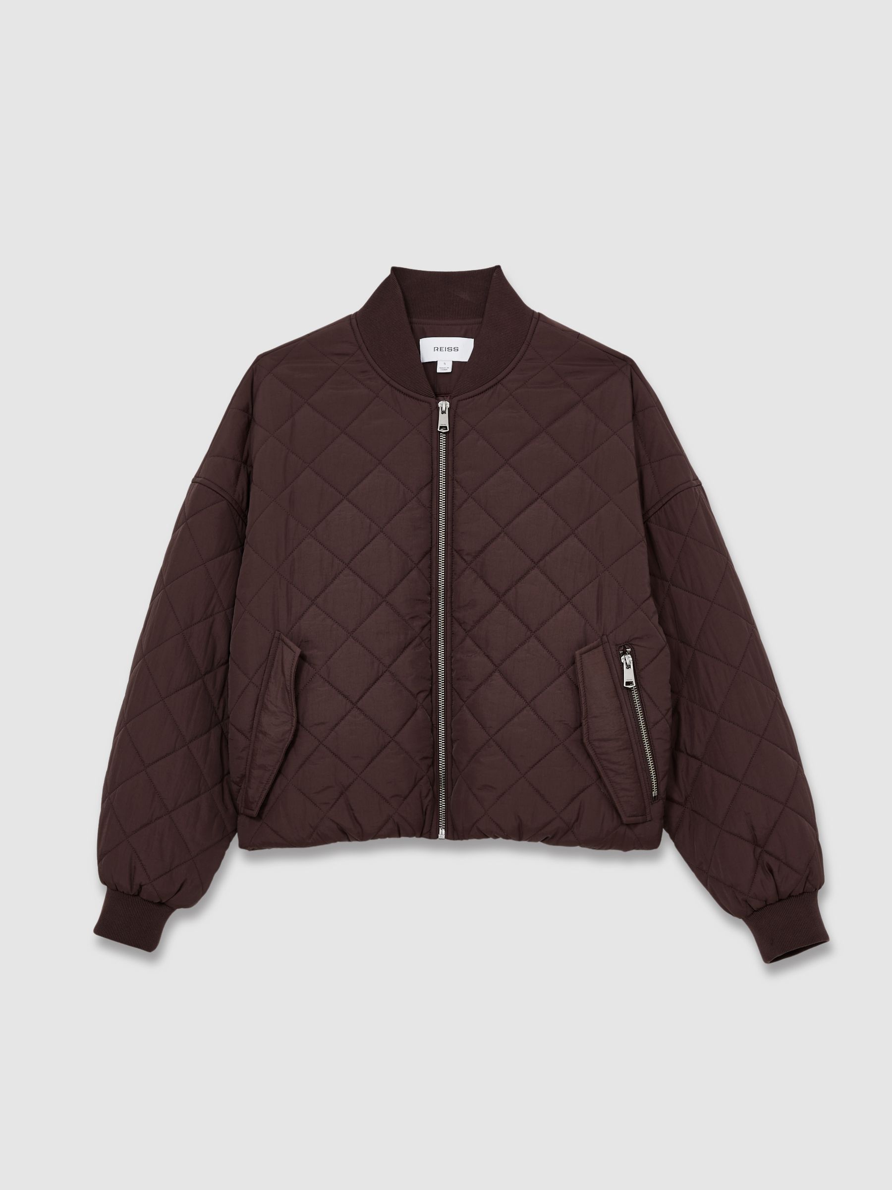 Quilted Printed Bomber Jacket in Burgundy