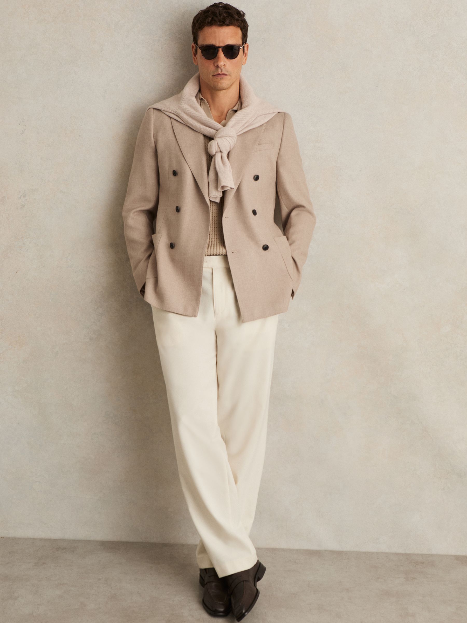 Slim-Fit Wool-Blend Double-Breasted Suit Blazer in Oatmeal Brown