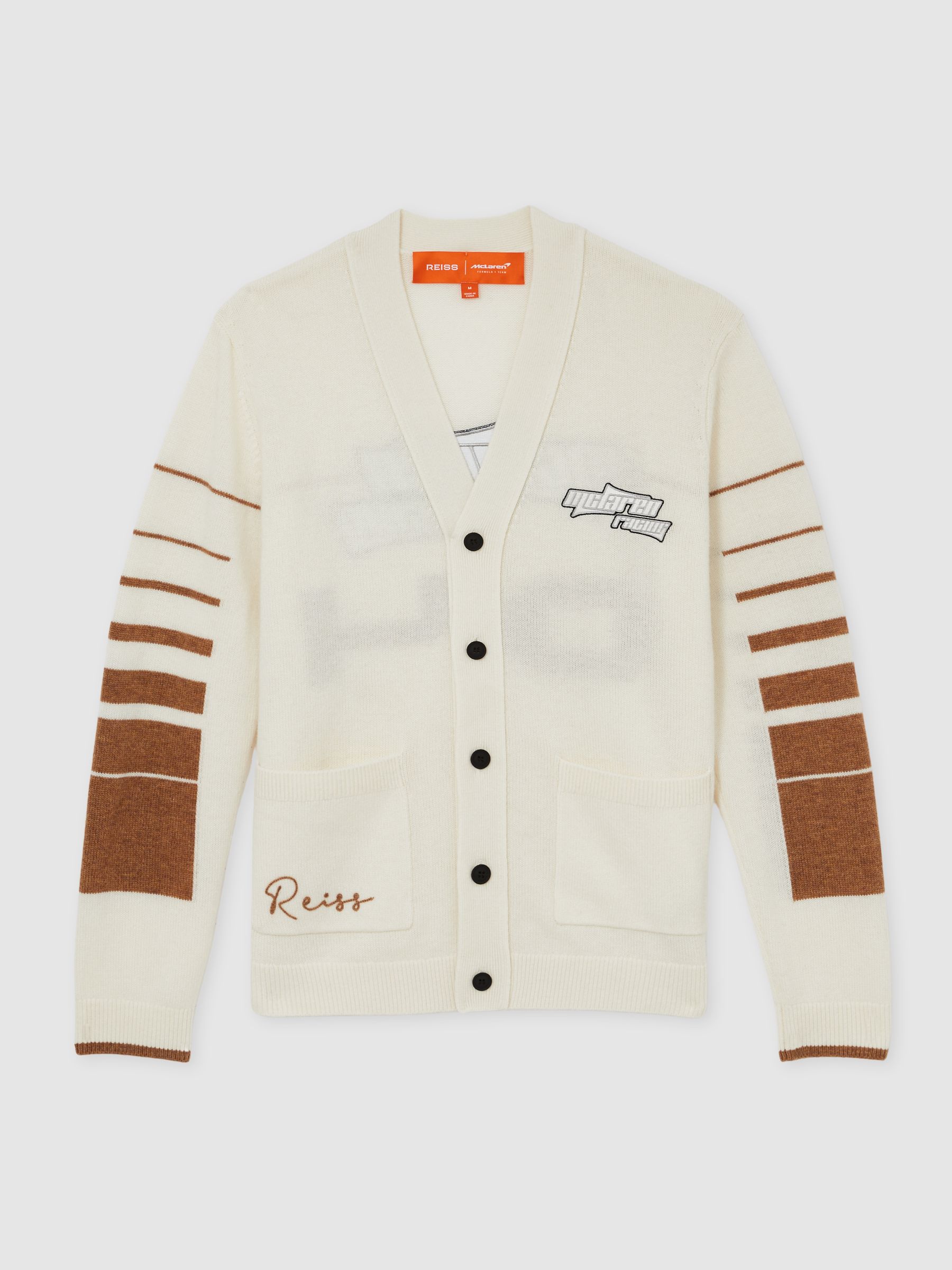McLaren F1 Team Varsity Cardigan Wool-Cashmere in Off White/Camel