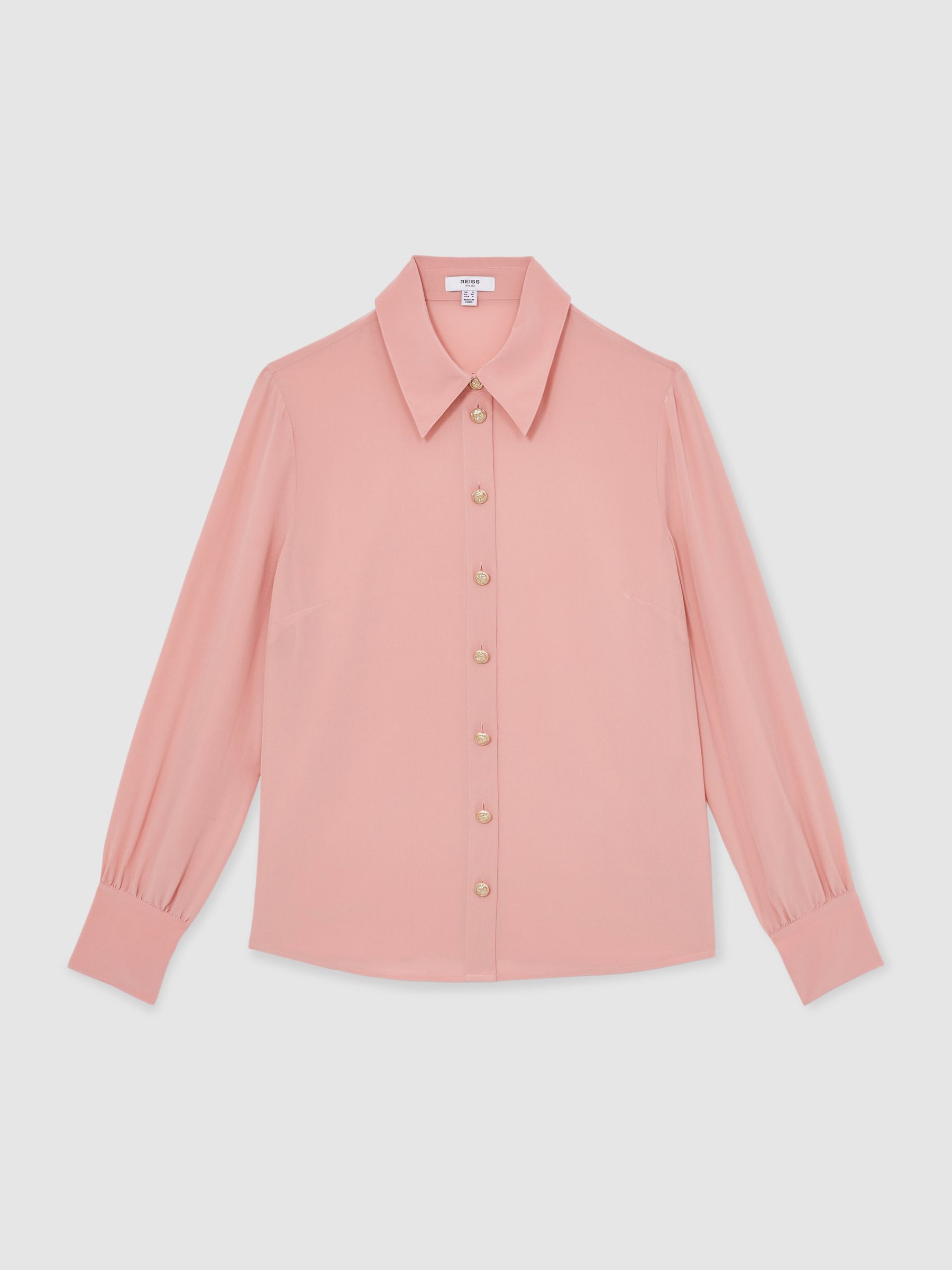 Silk Embossed-Button Shirt in Pink