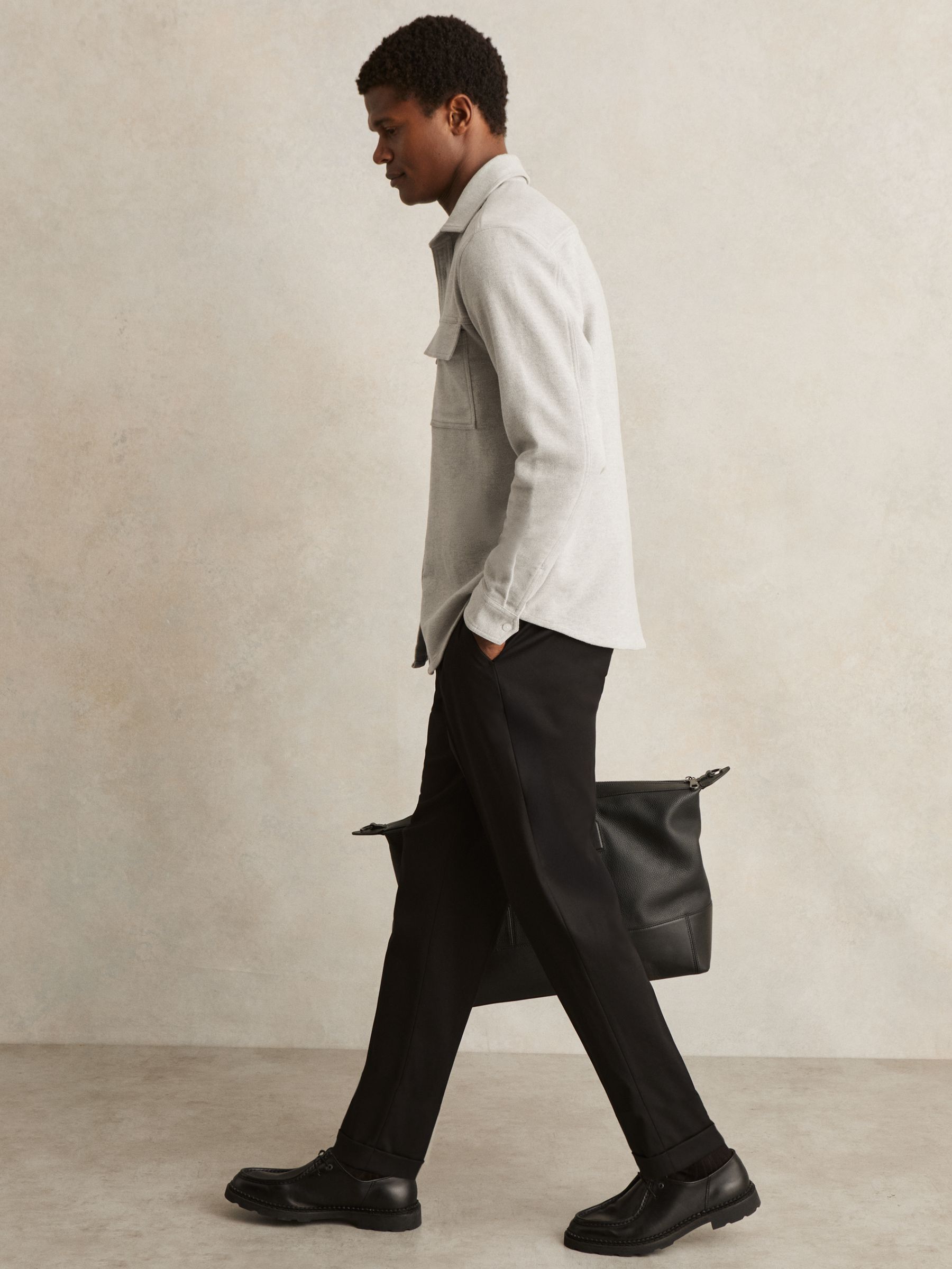 Moleskin-Cotton Twin-Pocket Overshirt in Soft Grey Melange