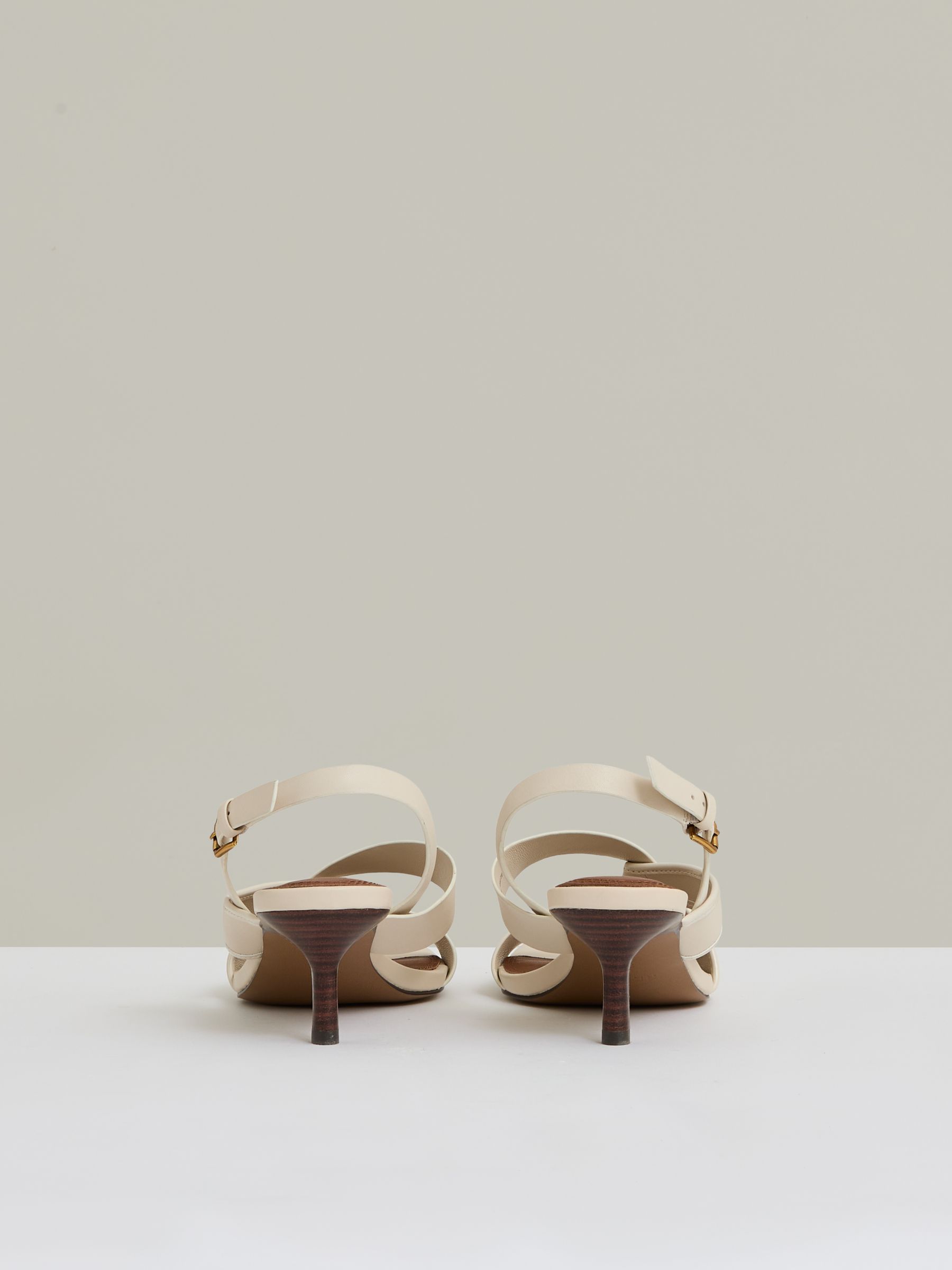 Leather Link-Strap Low-Heel Sandals in Off White