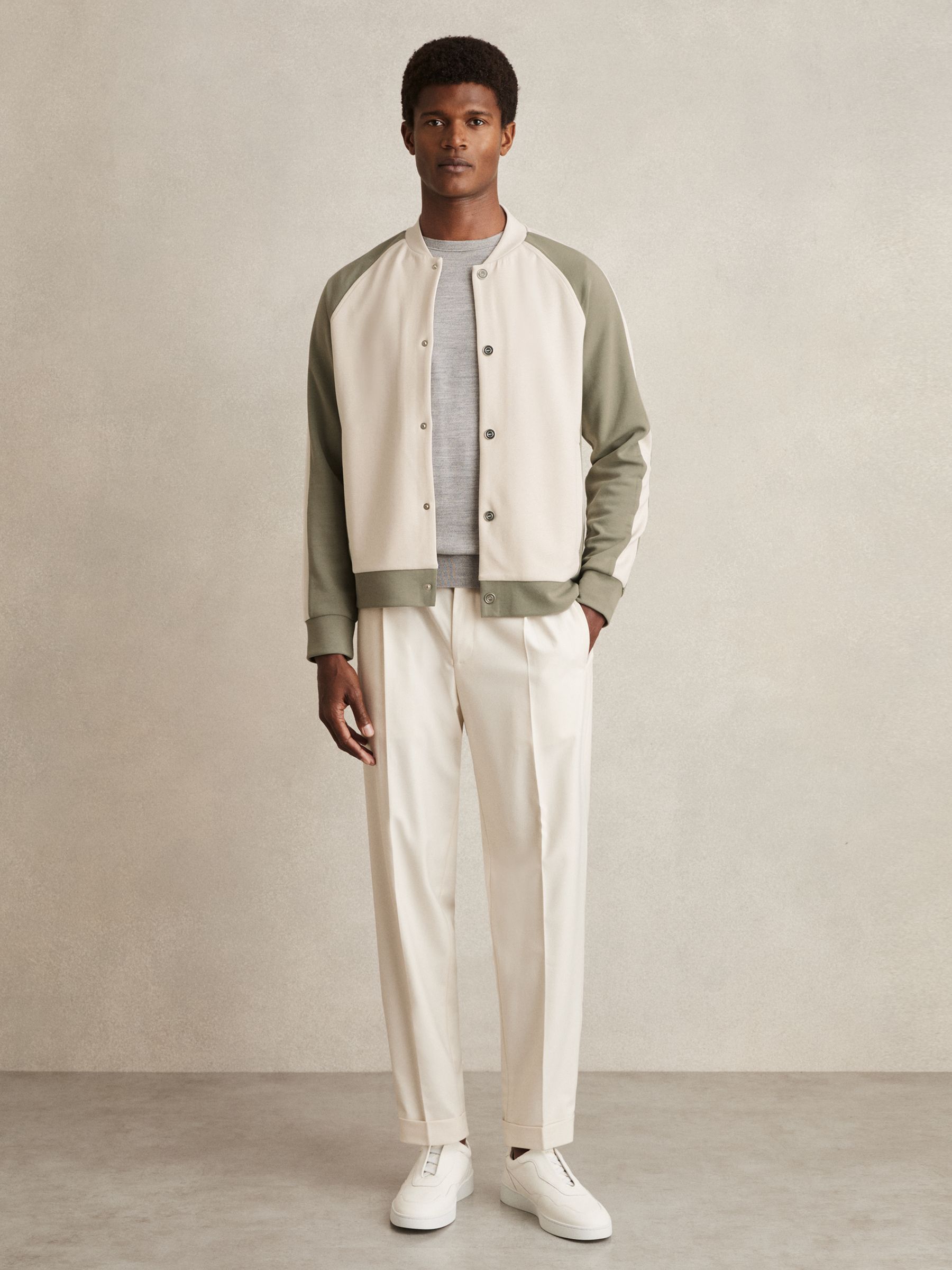 Interlock Colour-Block Bomber Jacket in Off White/Sage