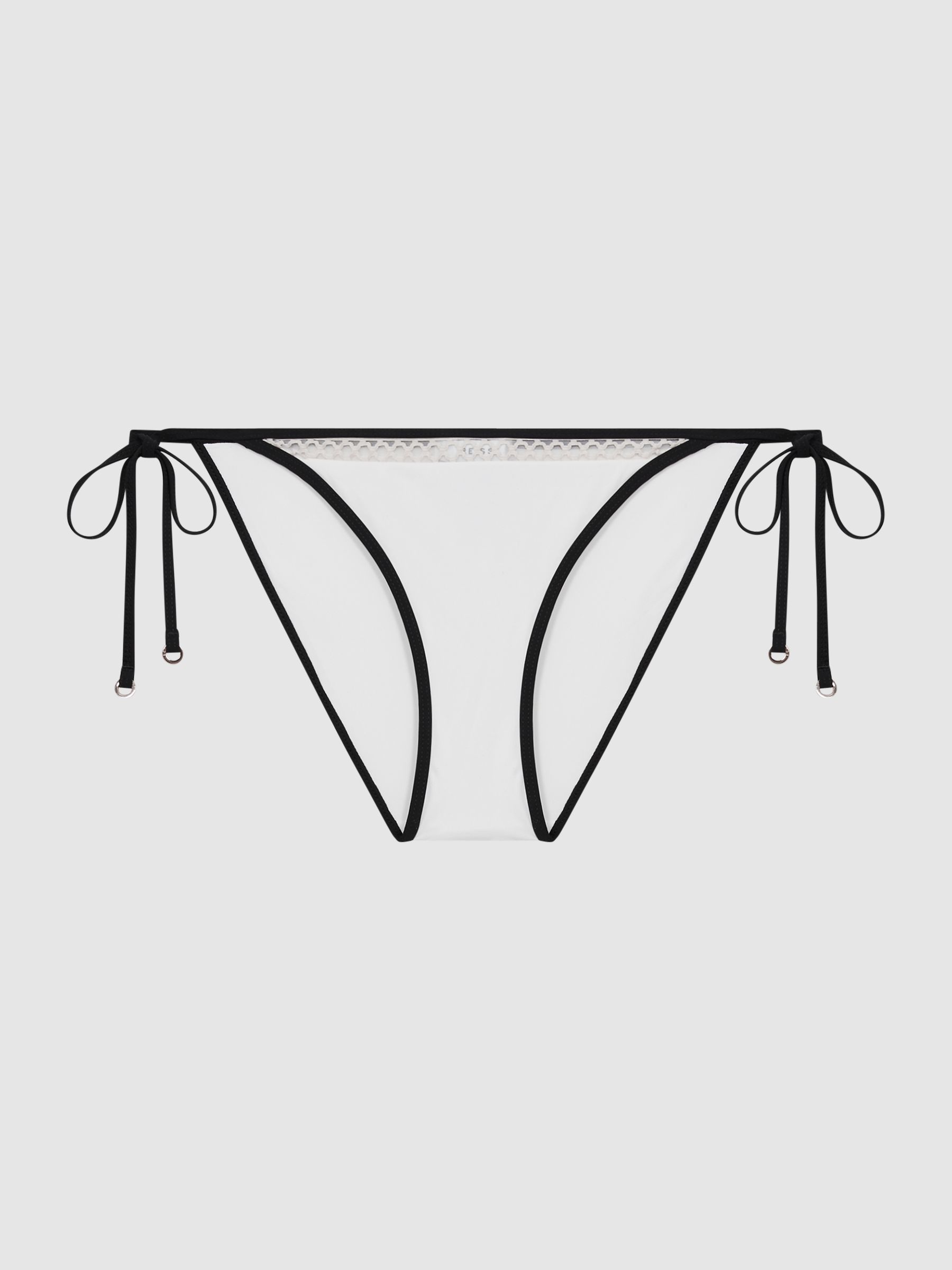 Side Tie Lattice Bikini Bottoms in White/Neutral