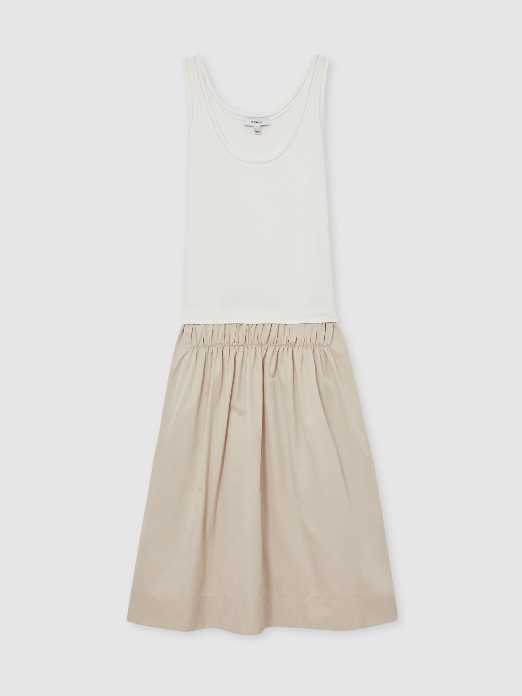 Layered Sleeveless Midi Dress in Ivory/Neutral