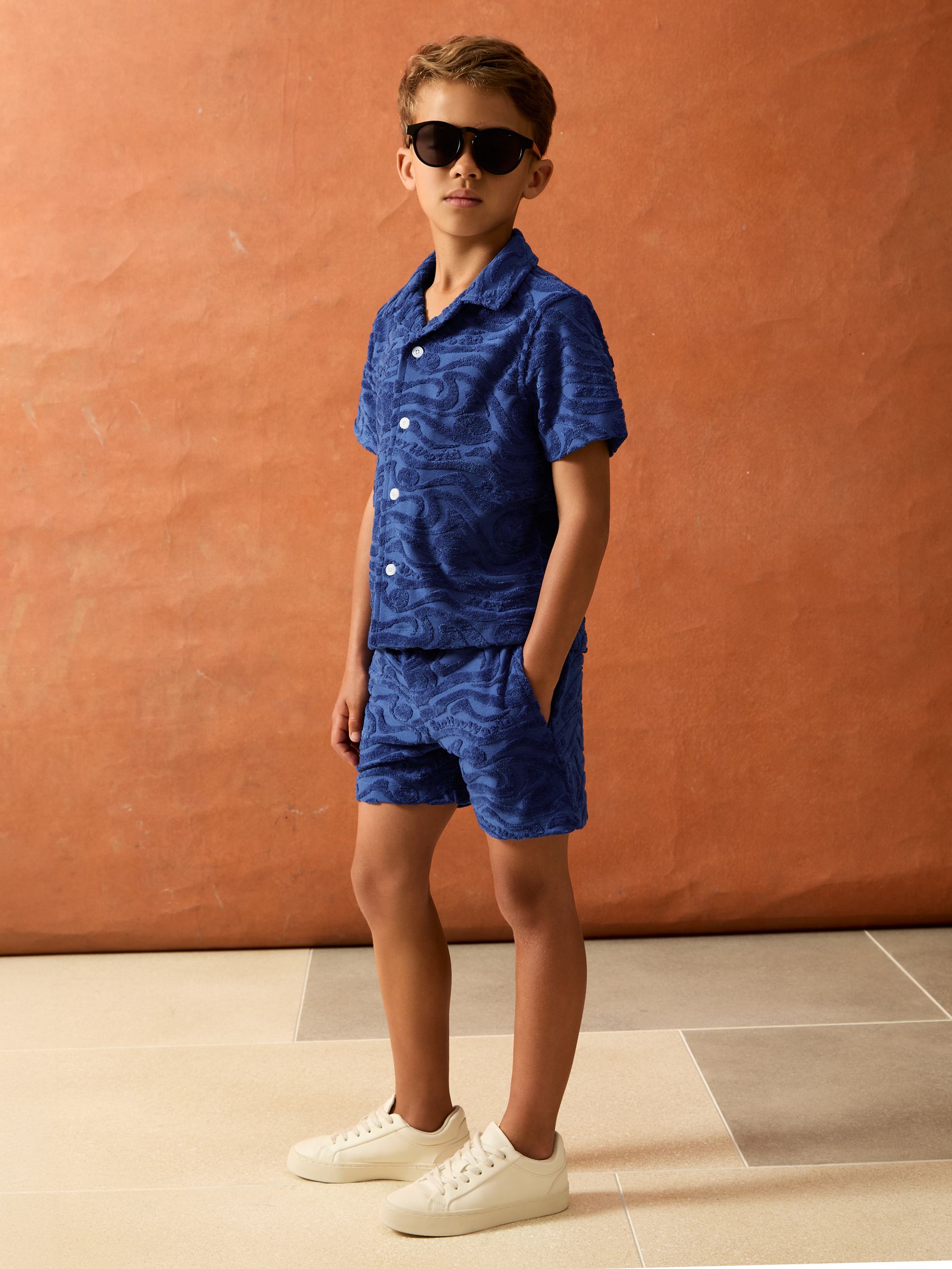 3-9 yrs SmileyWorld | Reiss Wave Texture Shorts in Bright Blue